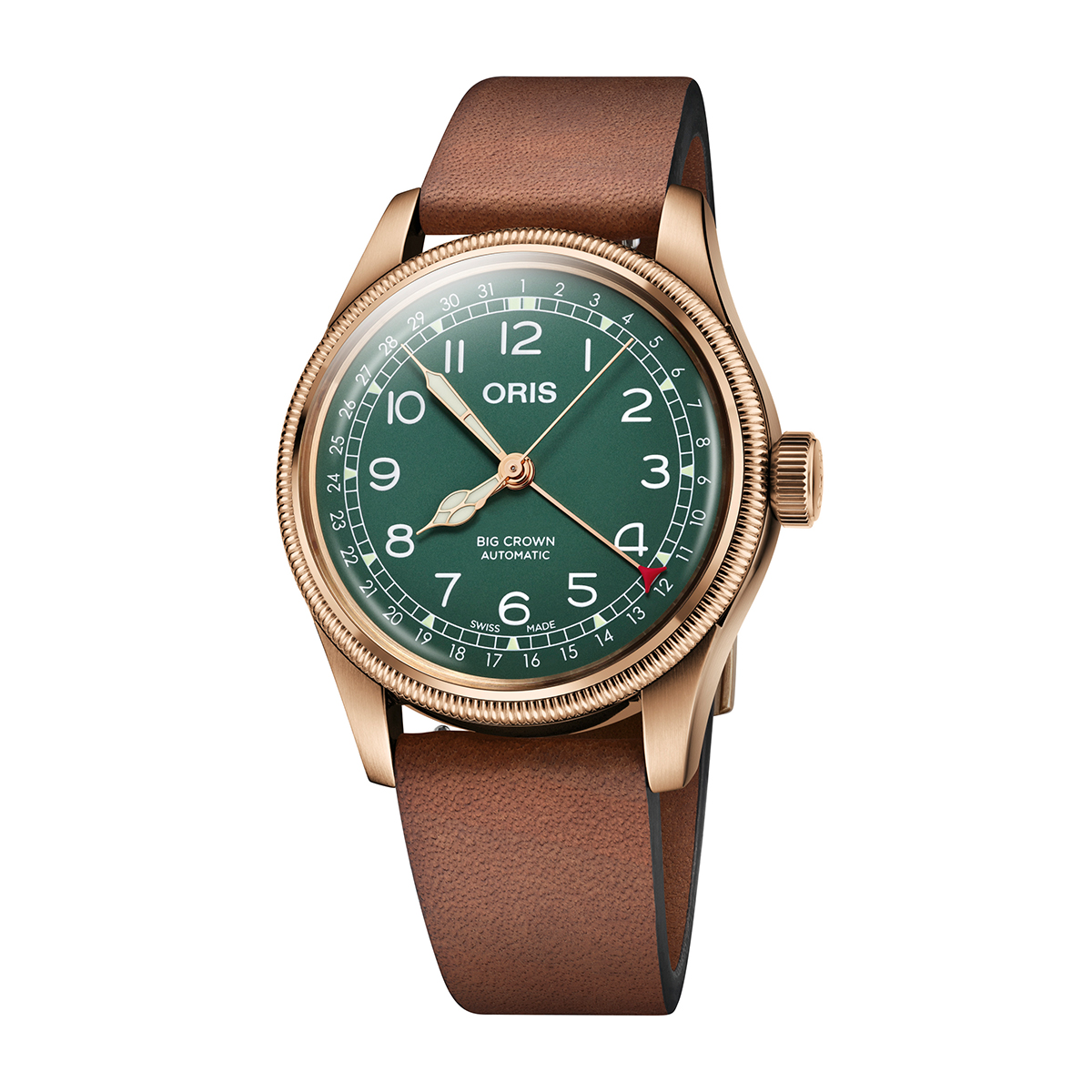 Bronze green dial & leather strap men's Oris Big Crown Pointer Date automatic watch