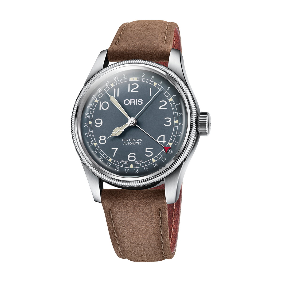 Stainless steel blue dial & leather strap men's Oris Big Crown Pointer Date automatic watch