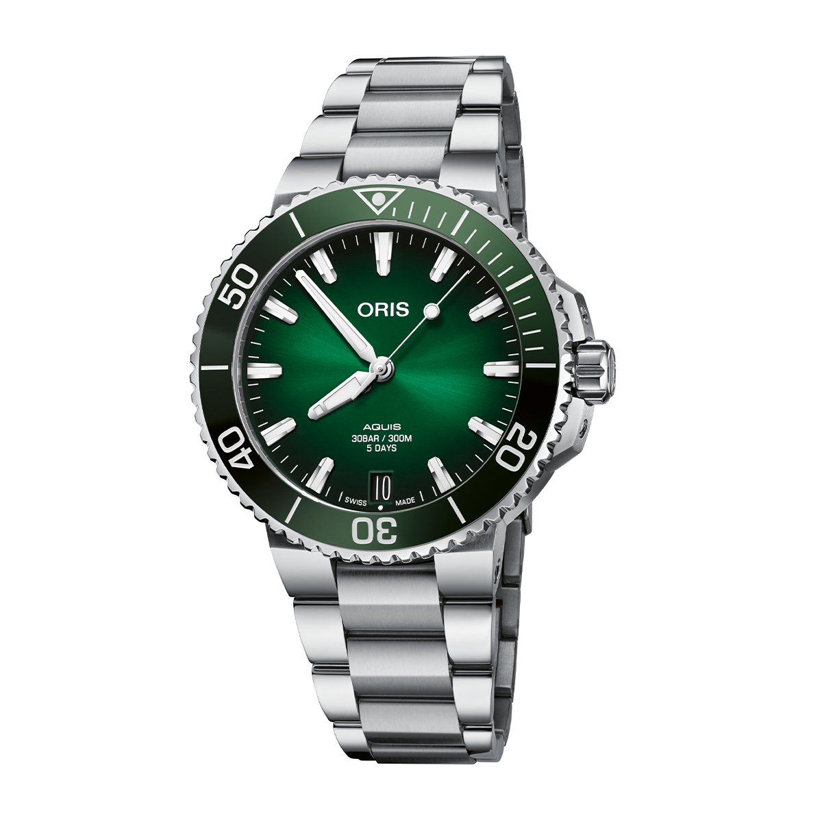Stainless steel green dial men's Oris Aquis automatic watch