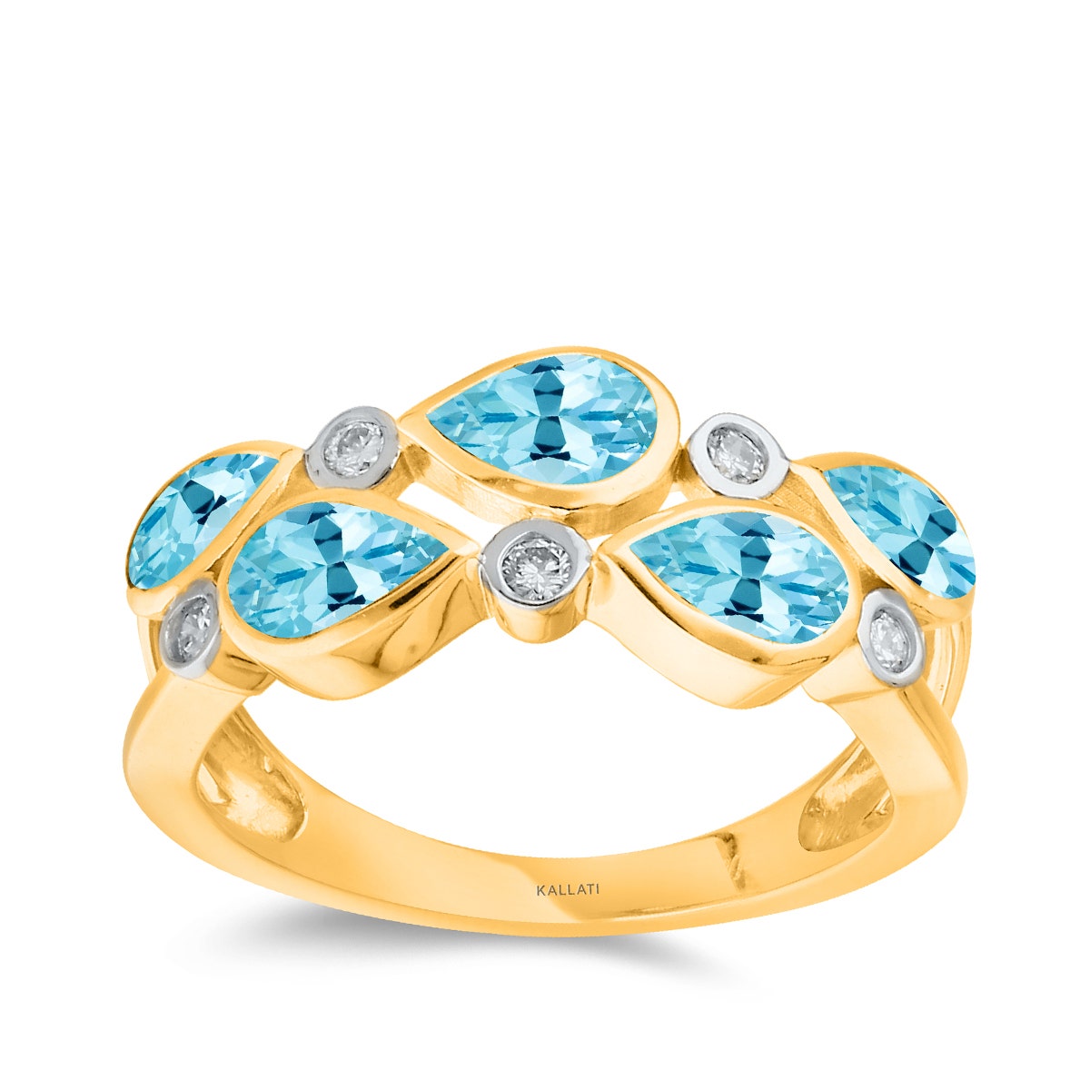 Kallati Pear Blue Topaz & 1/7 ct. tw. Diamond Two Row Ring 14K Yellow Gold