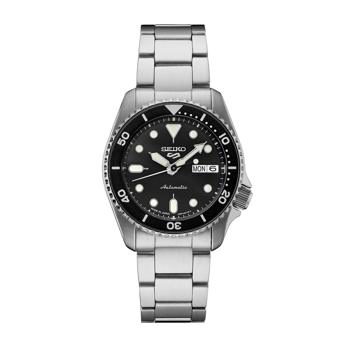 Stainless steel black dial & bezel automatic Seiko 5 Sports watch