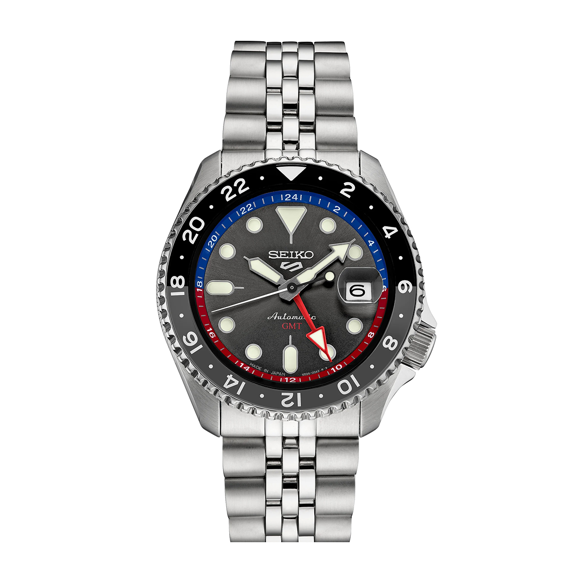 Stainless steel dark gray with blue & red accent dial Seiko 5 Sports SKX series automatic watch