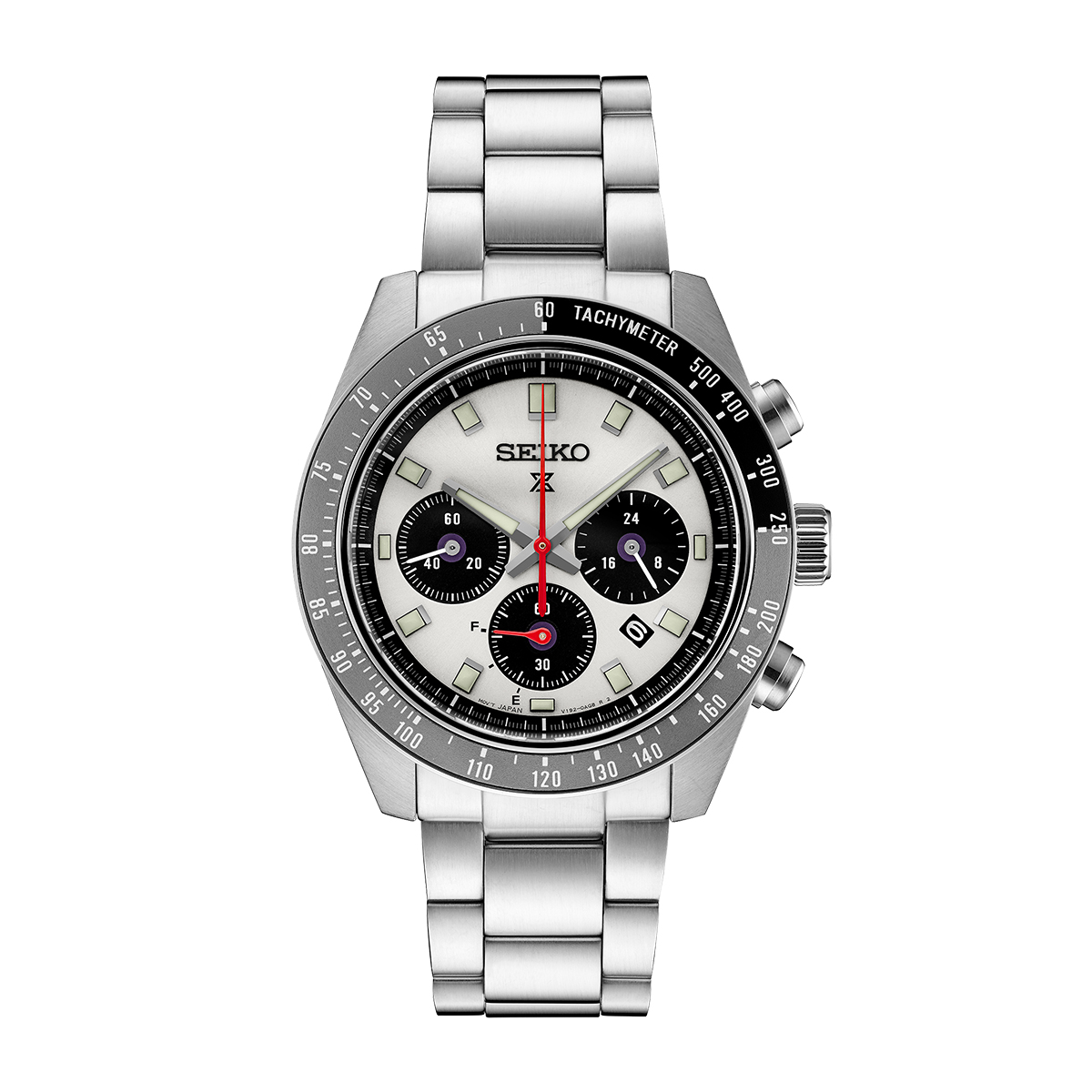 Seiko Men's Speedtimer Solar Stainless Steel Watch with White Dial