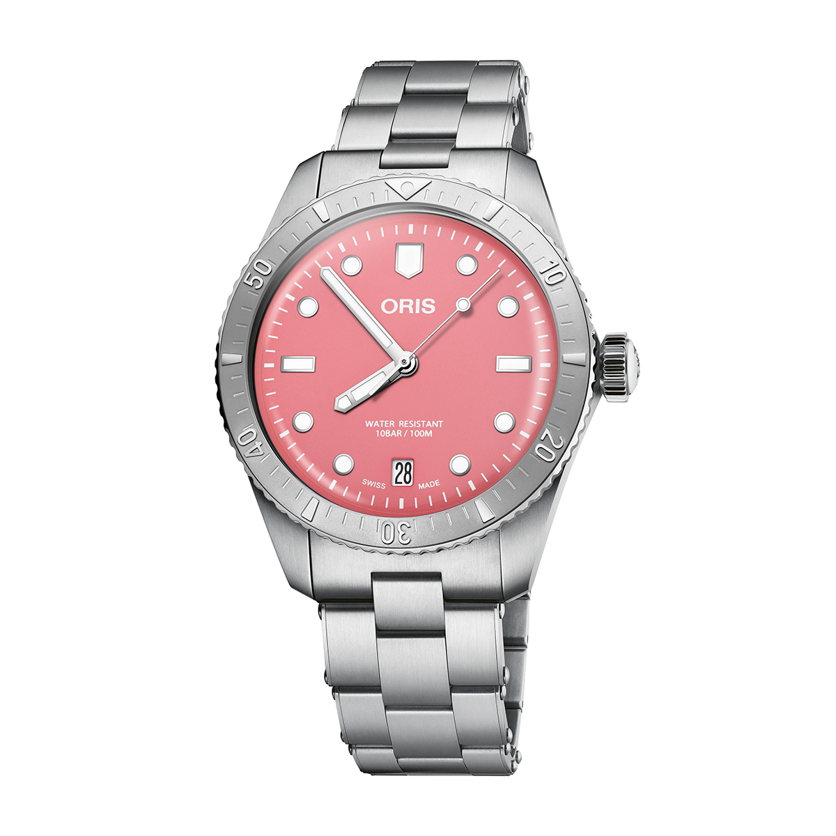 Stainless steel pink dial unisex Oris Divers Sixty-Five automatic watch