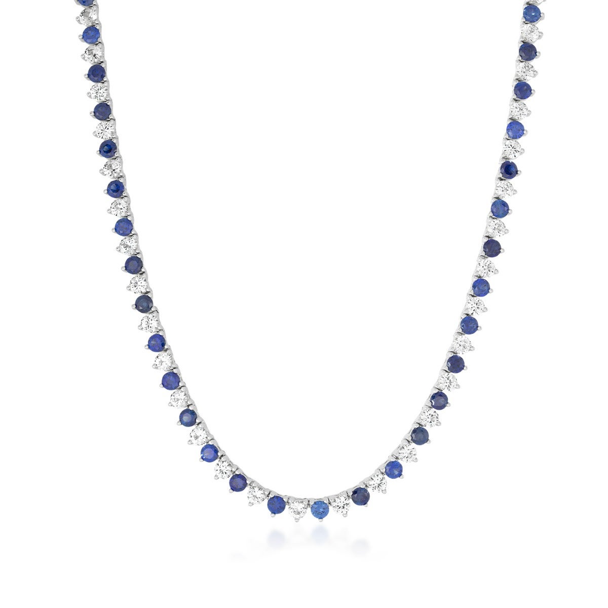 Created Blue & White Sapphire 18" Tennis Necklace in Sterling Silver