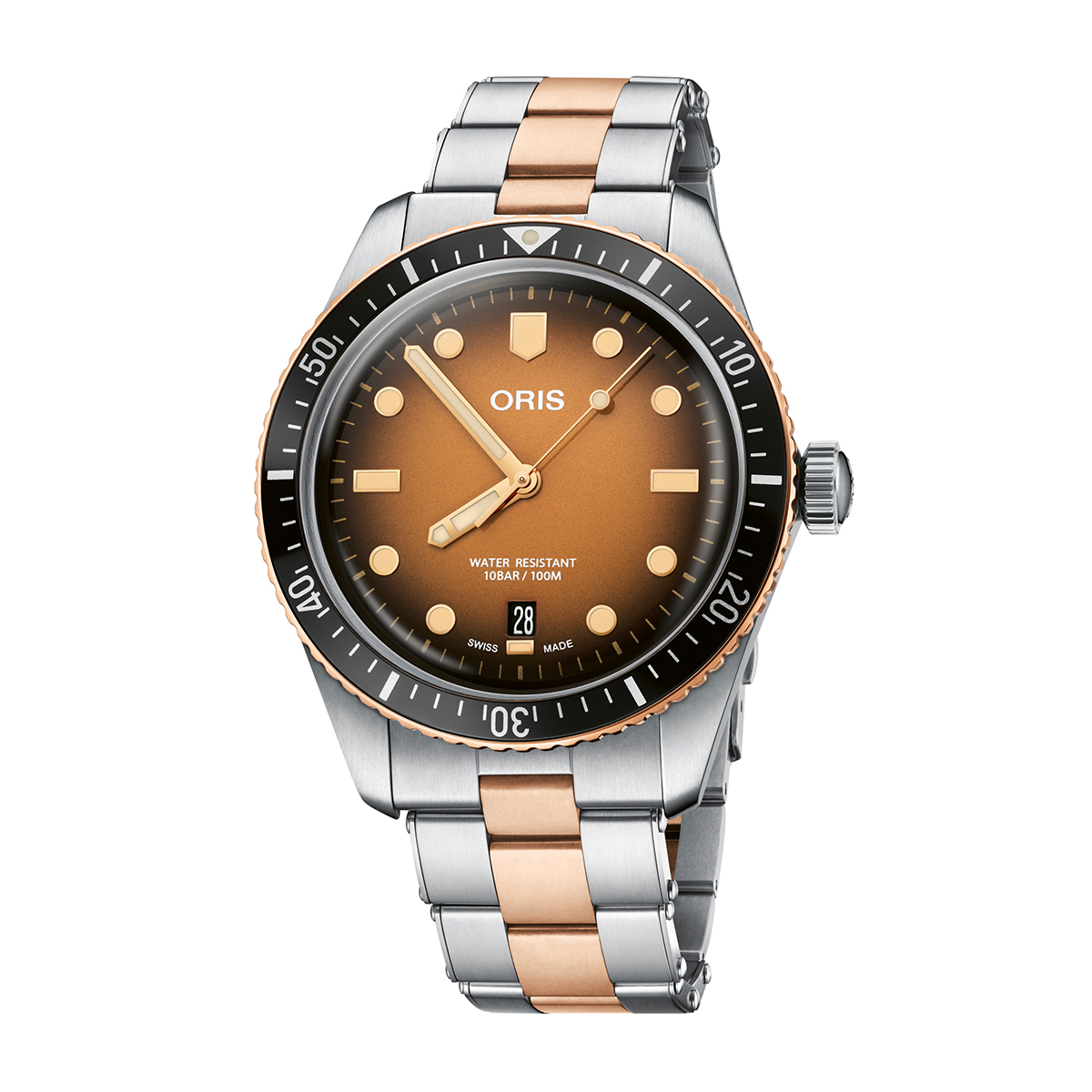 Stainless steel & bronze brown dial men's Oris Divers Sixty-Five automatic watch