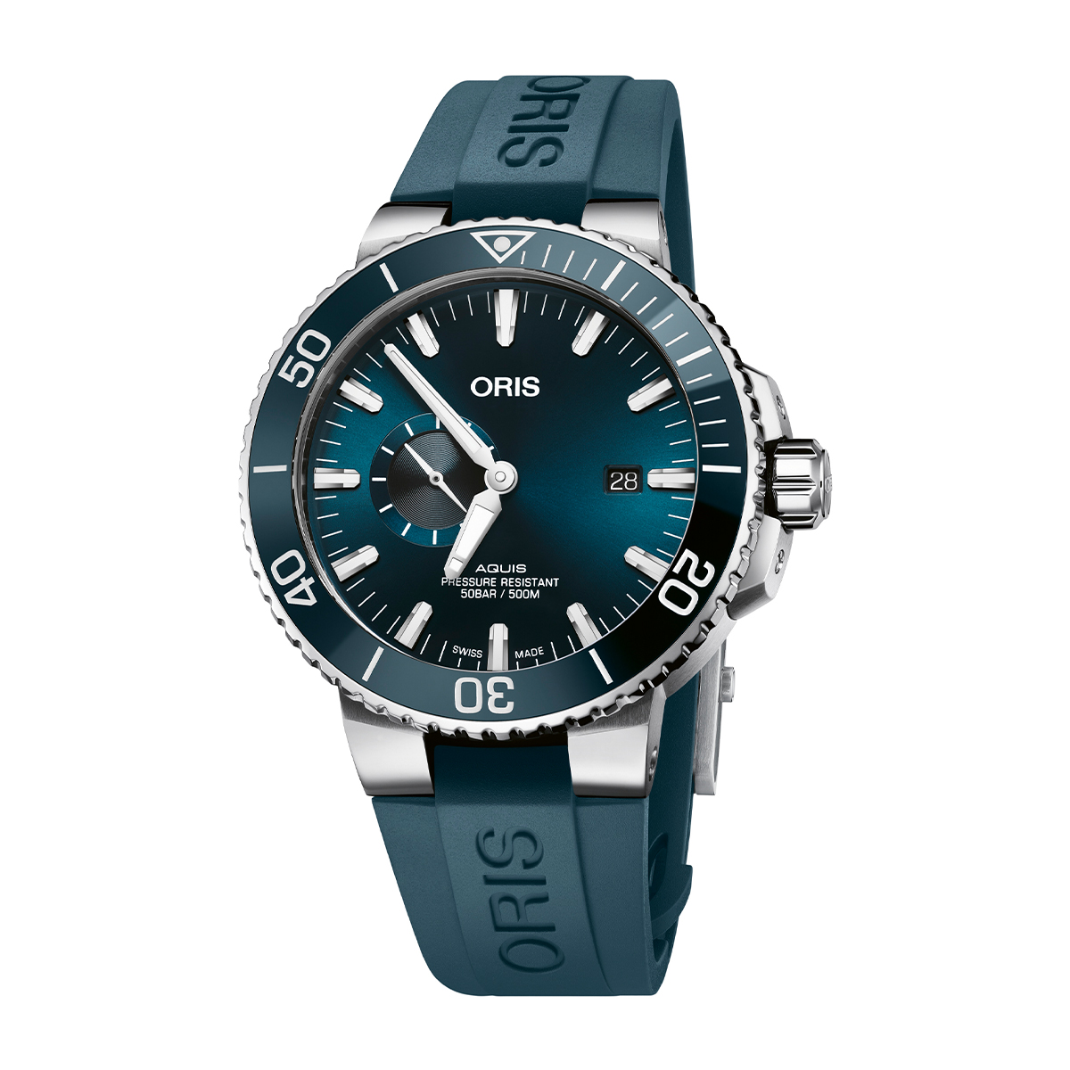 Stainless steel blue dial & rubber strap men's Oris Aquis Date automatic watch