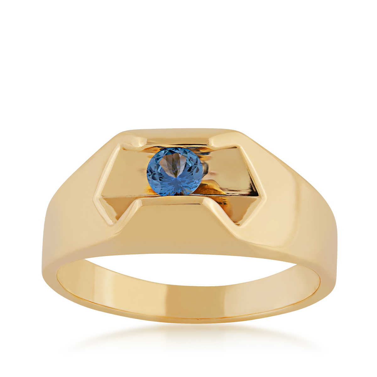 10K yellow gold men's round Yogo sapphire ring