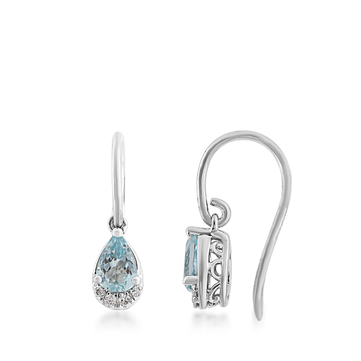 pear aquamarine and diamond white gold dangle earrings