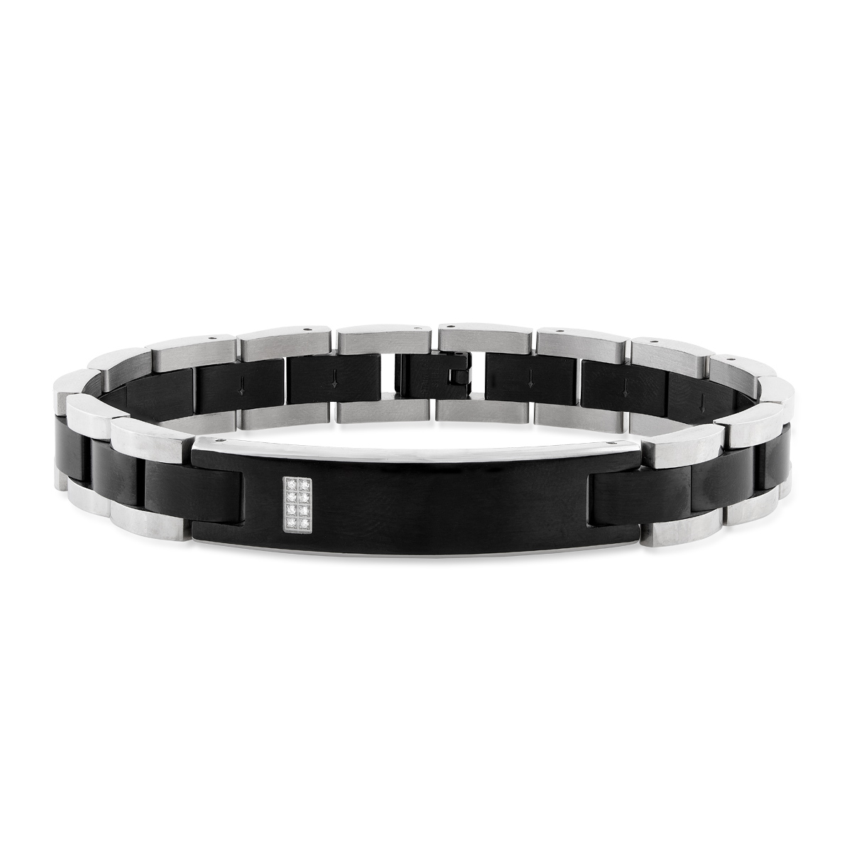 Black ion plated stainless steel link bracelet with 1/20 ct. tw. diamond accent