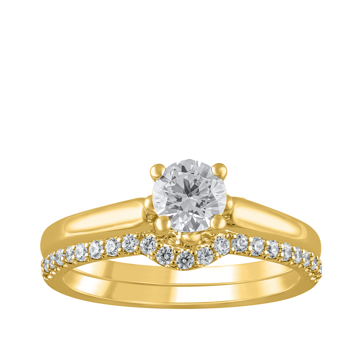 Yellow gold round brilliant diamond wedding set