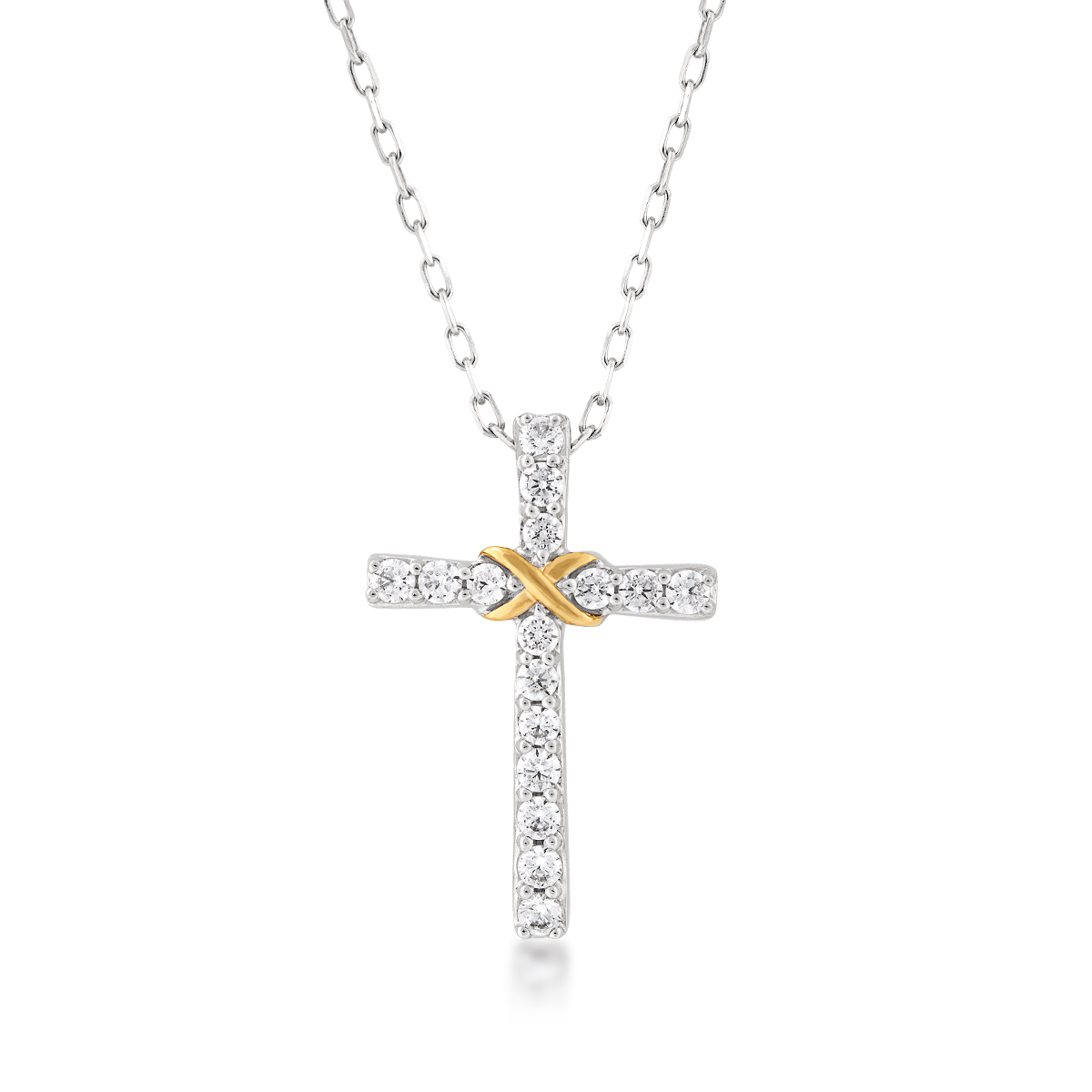 Sterling silver & 10K yellow gold 1/4 ct. tw. round diamond cross & infinity pendant