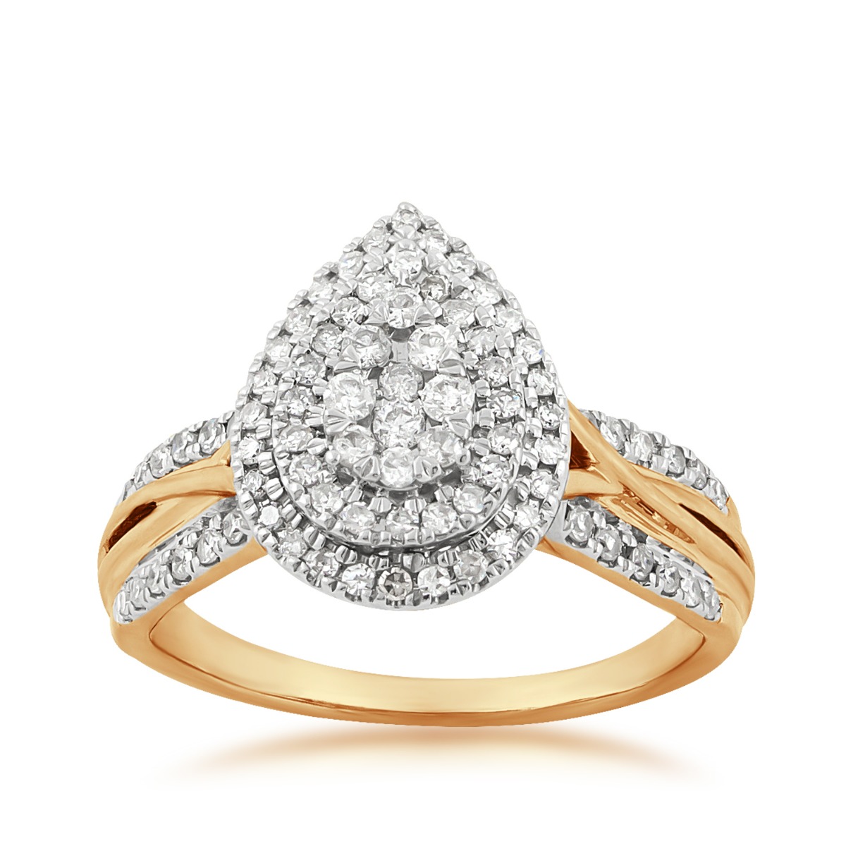 10K yellow gold 1/2 ct. tw. round diamond pear-shape cluster halo ring
