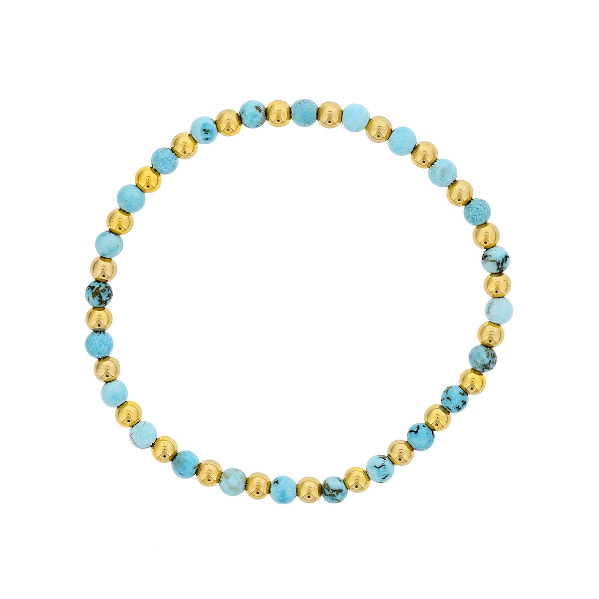 4mm Blue Howlite & 14K Yellow Gold Filled Bead Alternating Stretch Bracelet