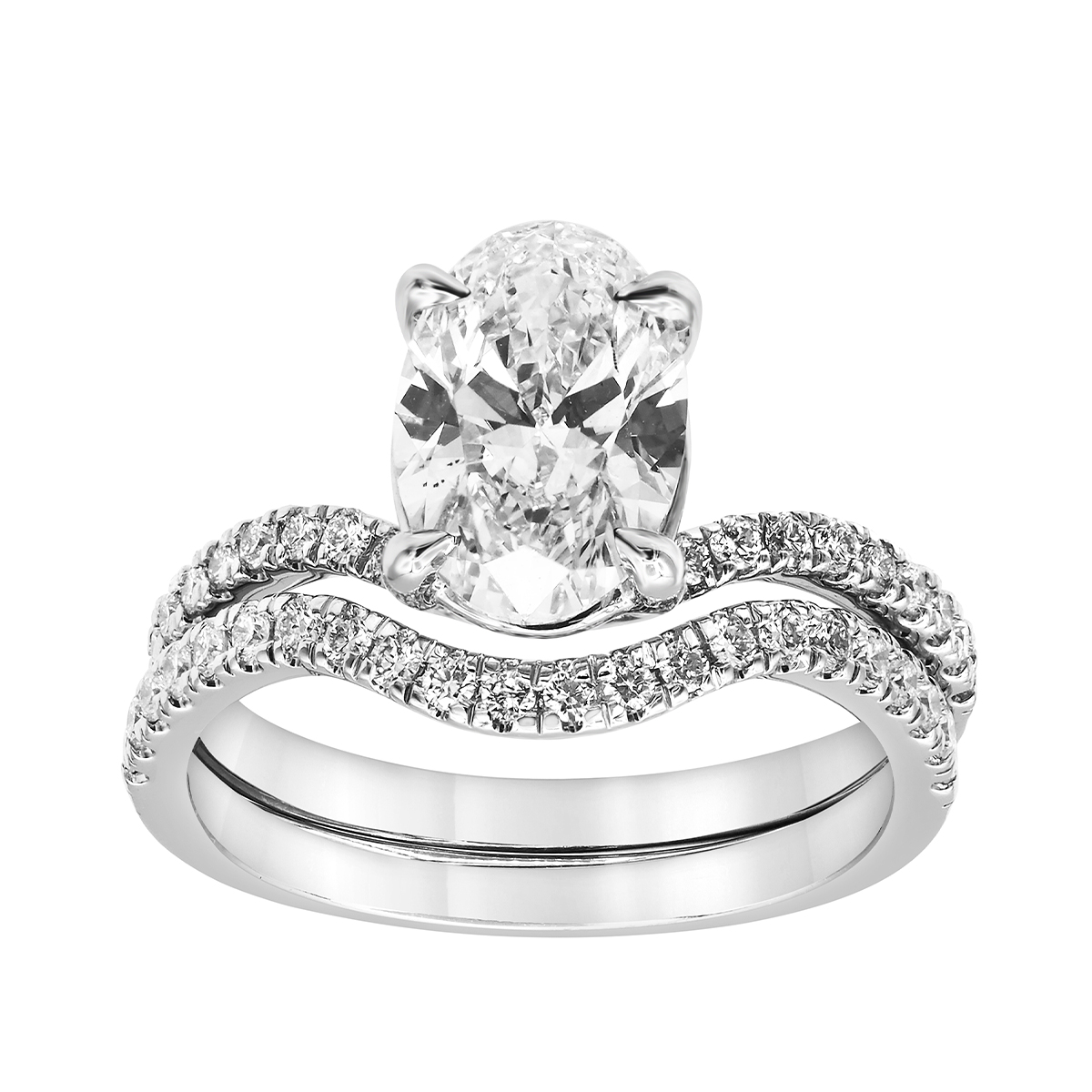 14K white gold 2-3/8 ct. tw. oval lab-grown diamond curved wedding set
