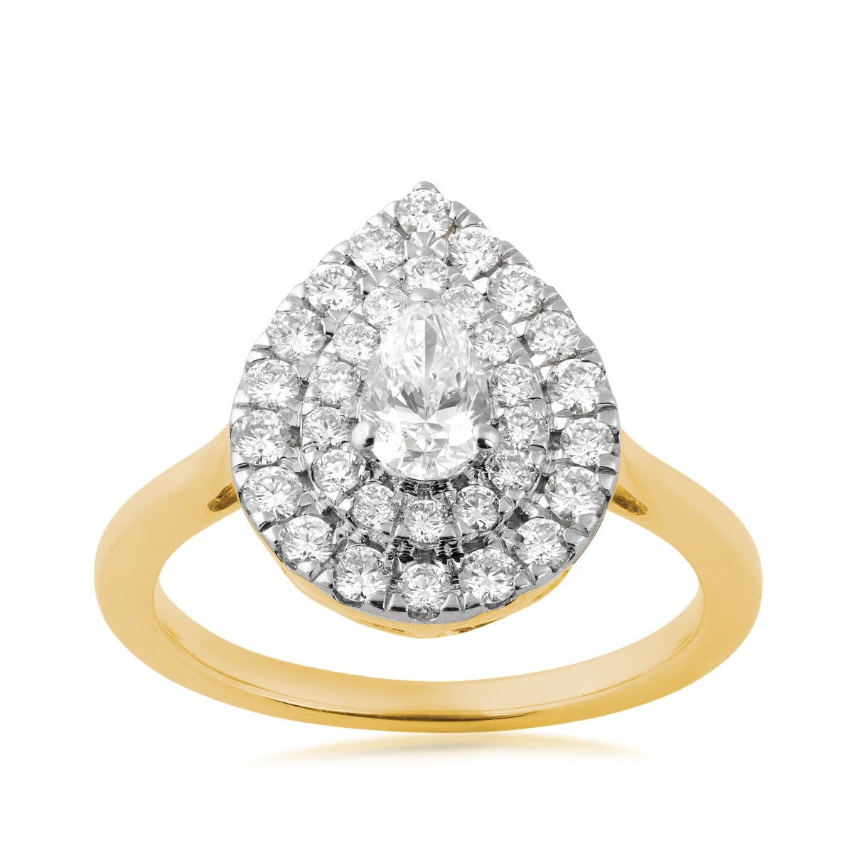 1 ct. tw. Pear Diamond Double Halo Ring 14K Yellow Gold