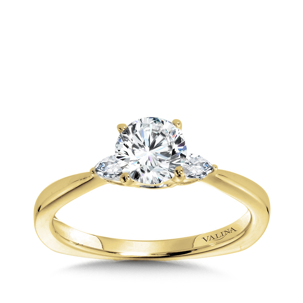 14K yellow gold European shank 1/6 ct. tw. pear diamond tapered Valina round semi-mount engagement ring