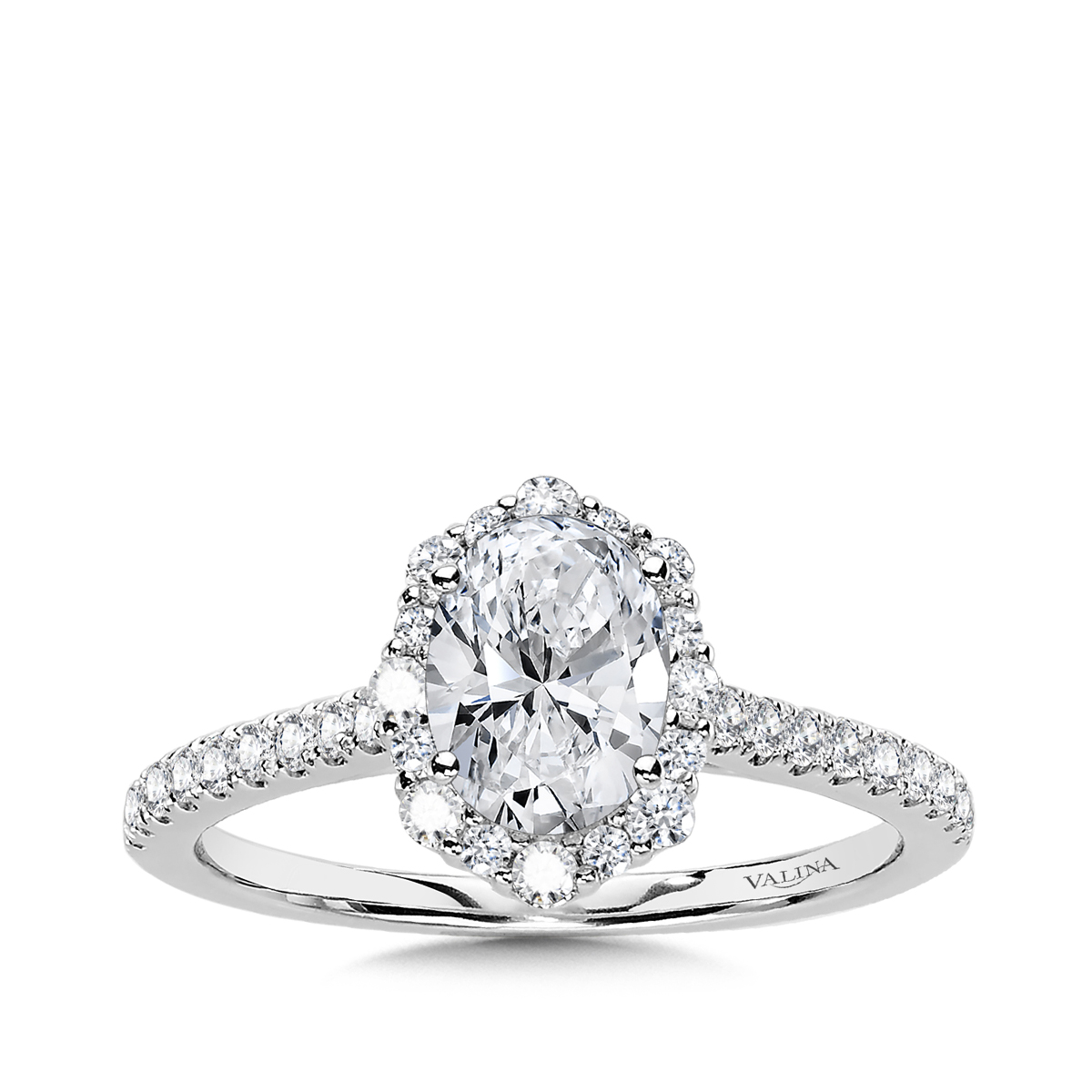 14K white gold 3/8 ct. tw. diamond halo Valina oval semi-mount engagement ring