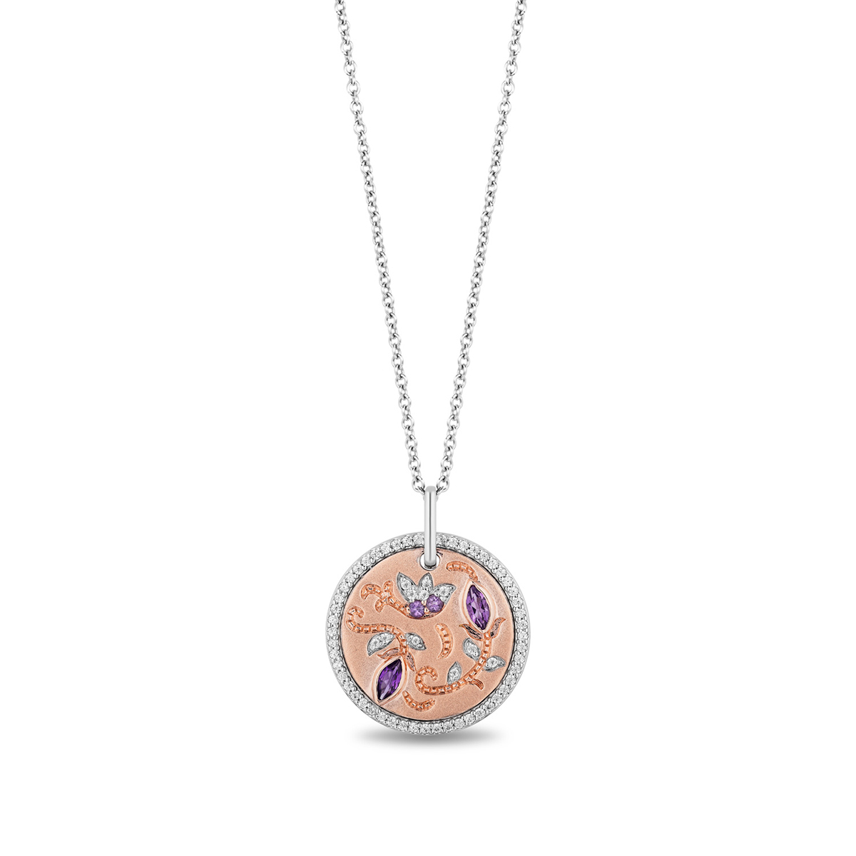 Sterling silver & 10K pink gold marquise amethyst & 1/5 ct. tw. diamond Enchanted Disney Vault Rapunzel pendant