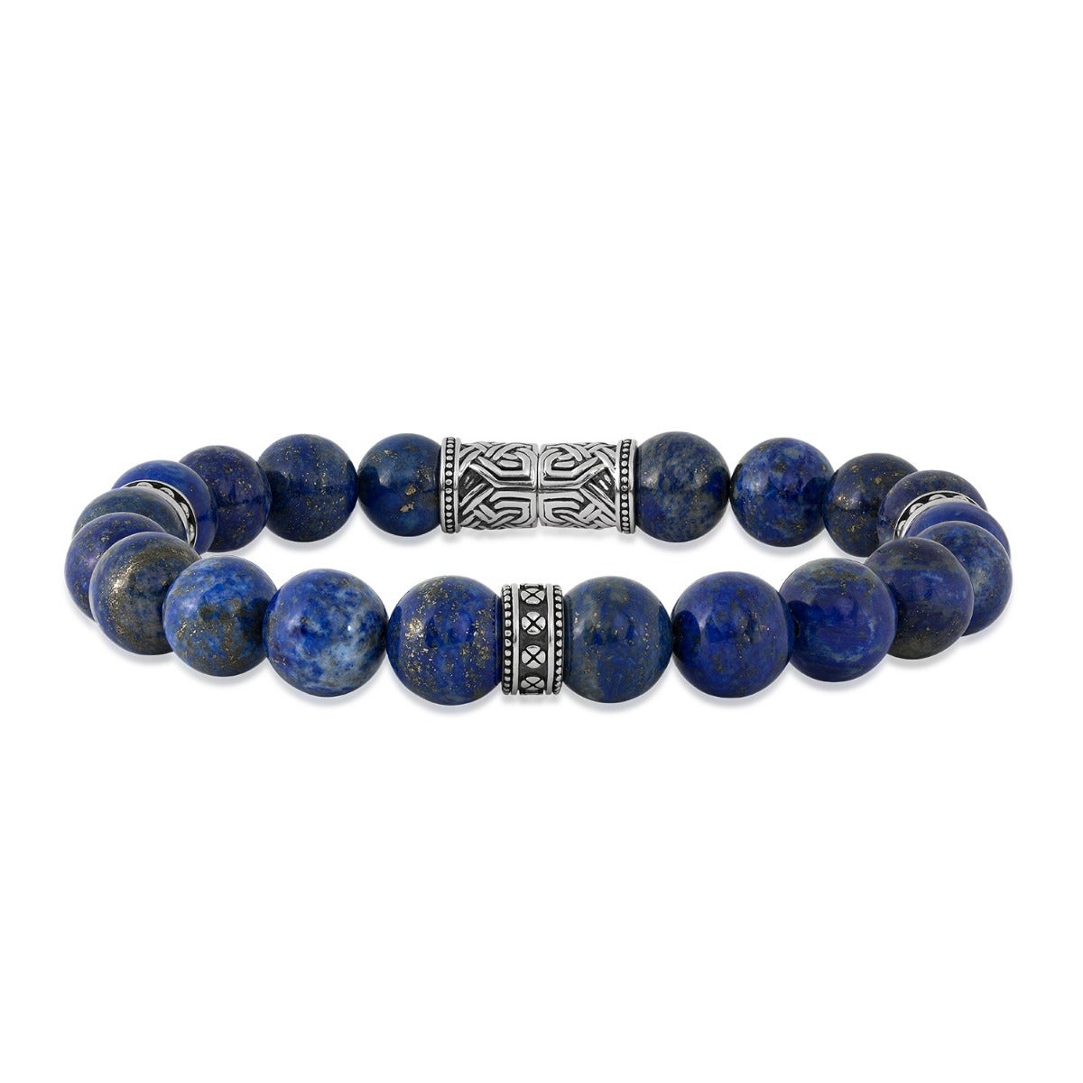 Men's 10mm 8.5" Lapis Lazuli Bead Bracelet in Oxidized Sterling Silver