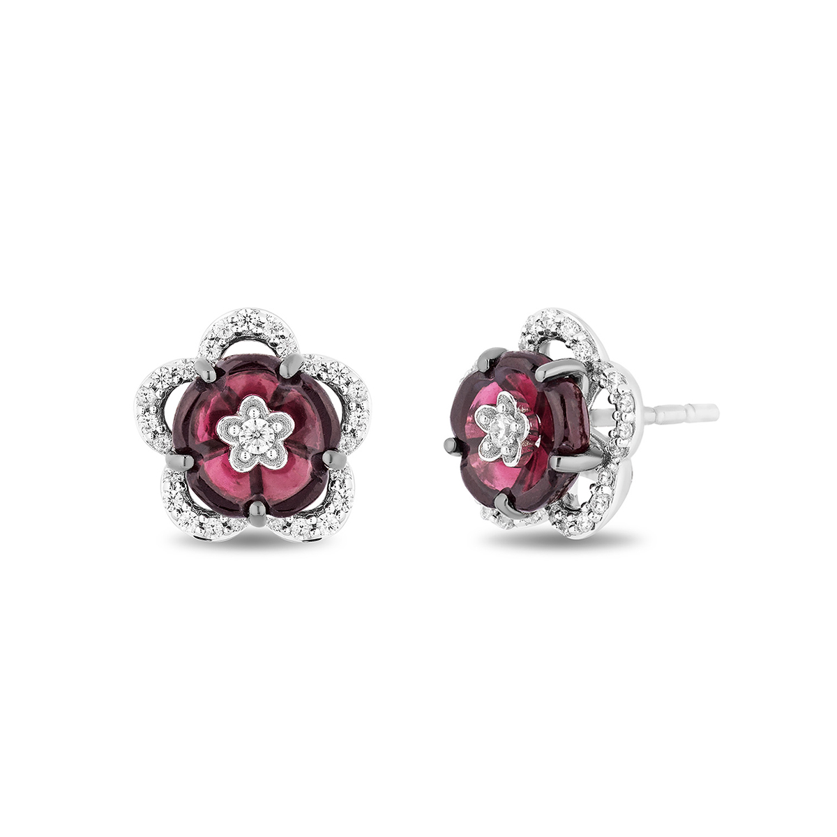 Sterling silver rhodolite garnet & 1/5 ct. tw. diamond Enchanted Disney Vault Mulan flower earrings