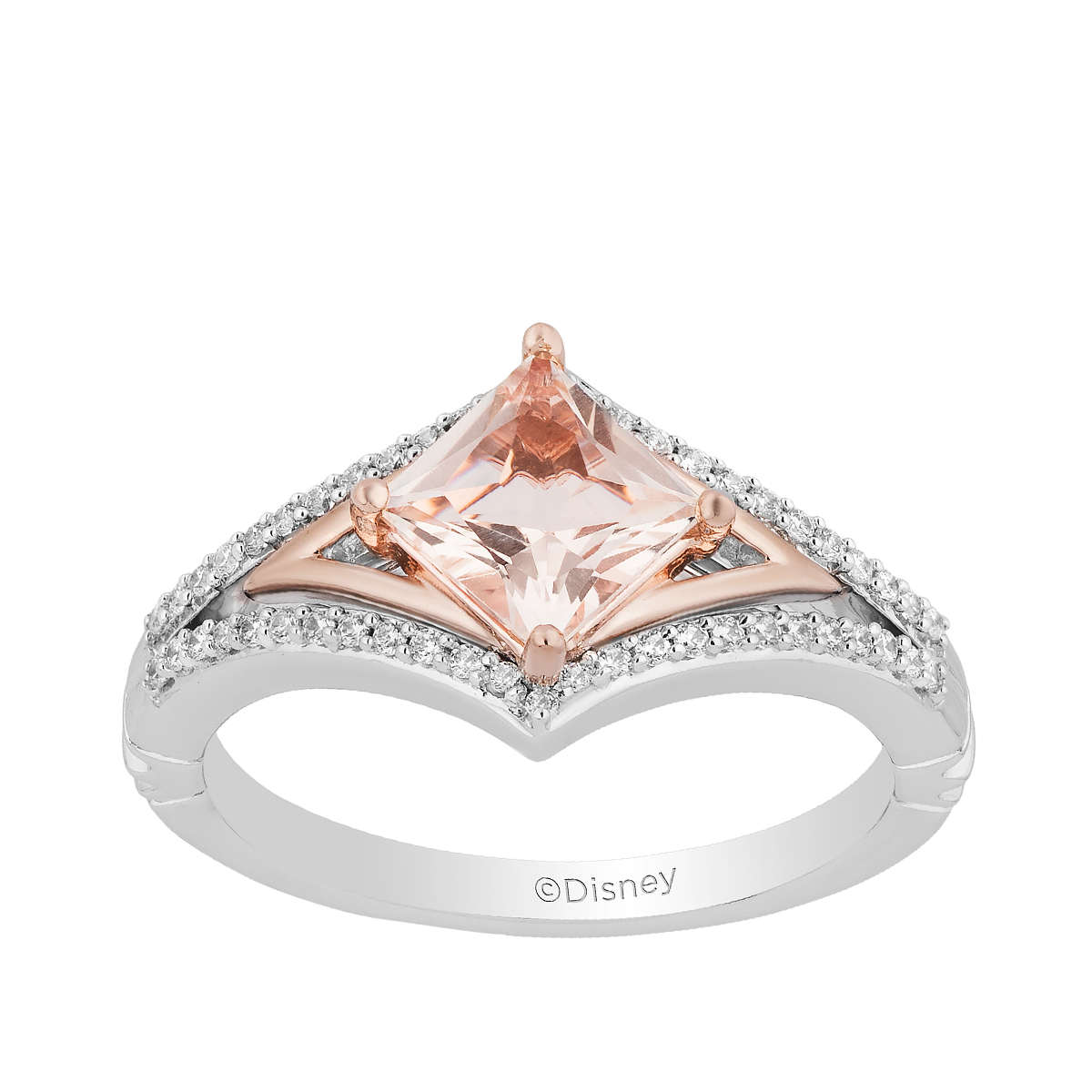Sterling silver & 10K pink gold princess cut morganite & 1/5 ct. tw. diamond Enchanted Disney Vault Aurora ring