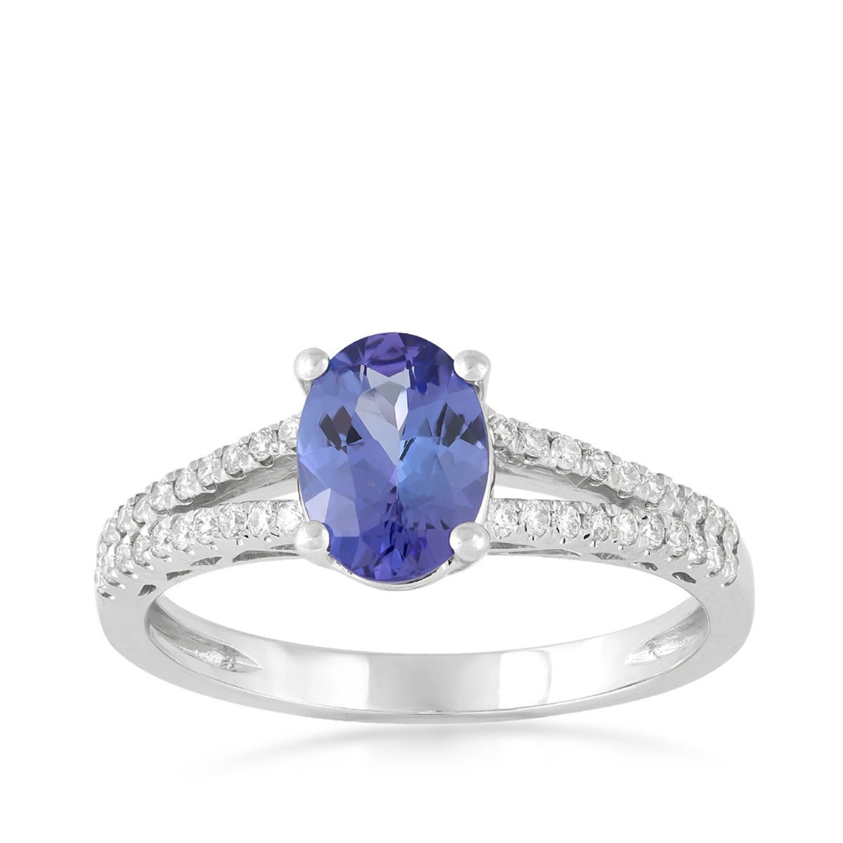 Oval Tanzanite & 1/6 ct. tw. Diamond Split Shank Ring 14K White Gold