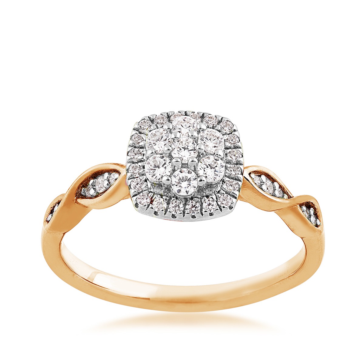 I Promise 1/3 ct. tw. Diamond Cushion Cluster Twist Promise Ring in 10K Yellow Gold
