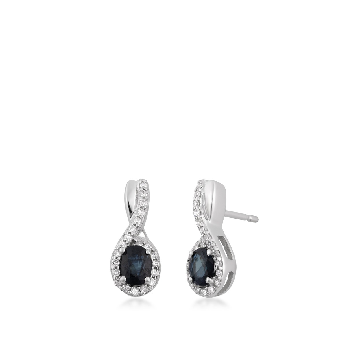 10K white gold Infinite Love oval sapphire and 1/8 ct. tw. diamond halo twist earrings