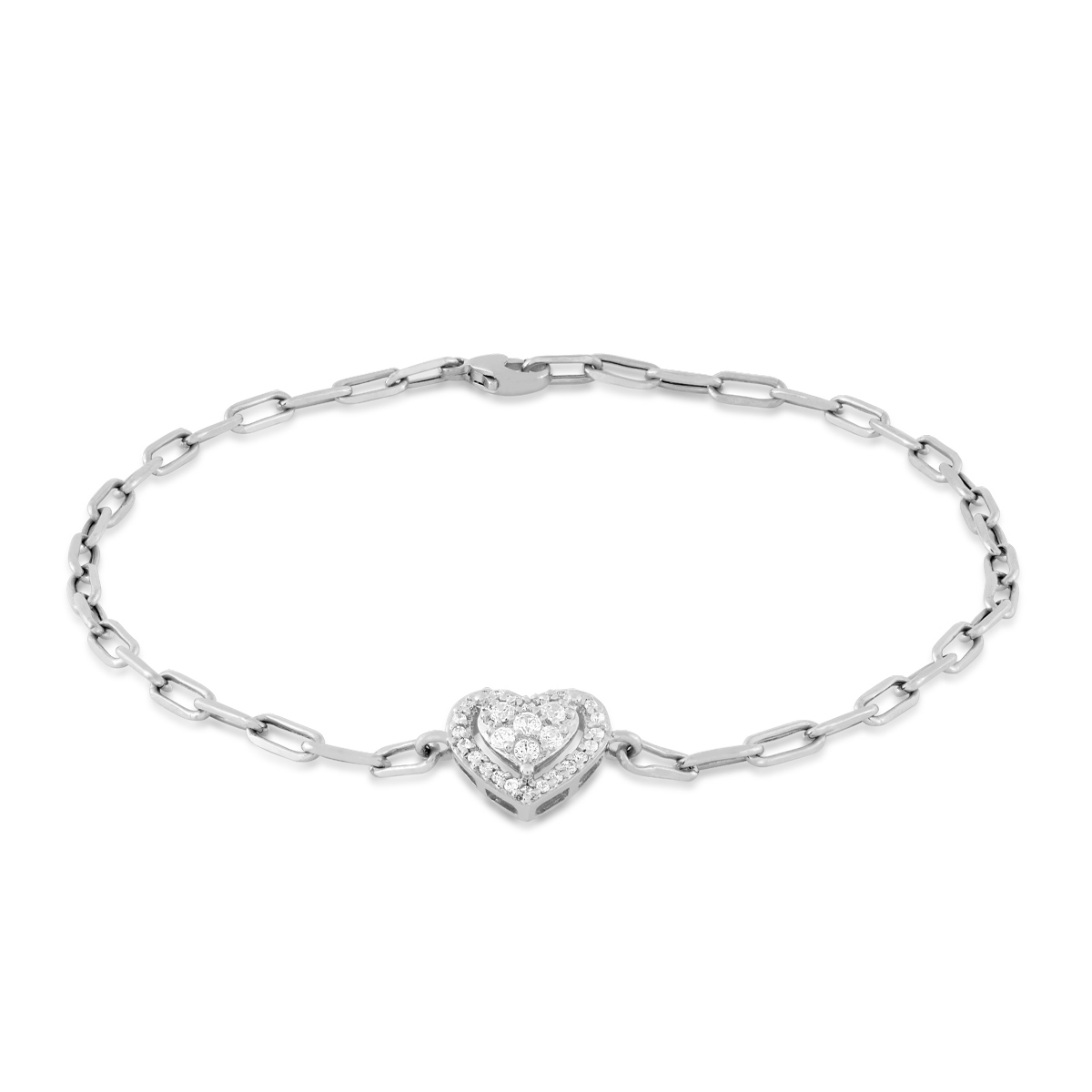 sterling silver 1/6 ct. tw. diamond 7.5" heart paperclip bracelet