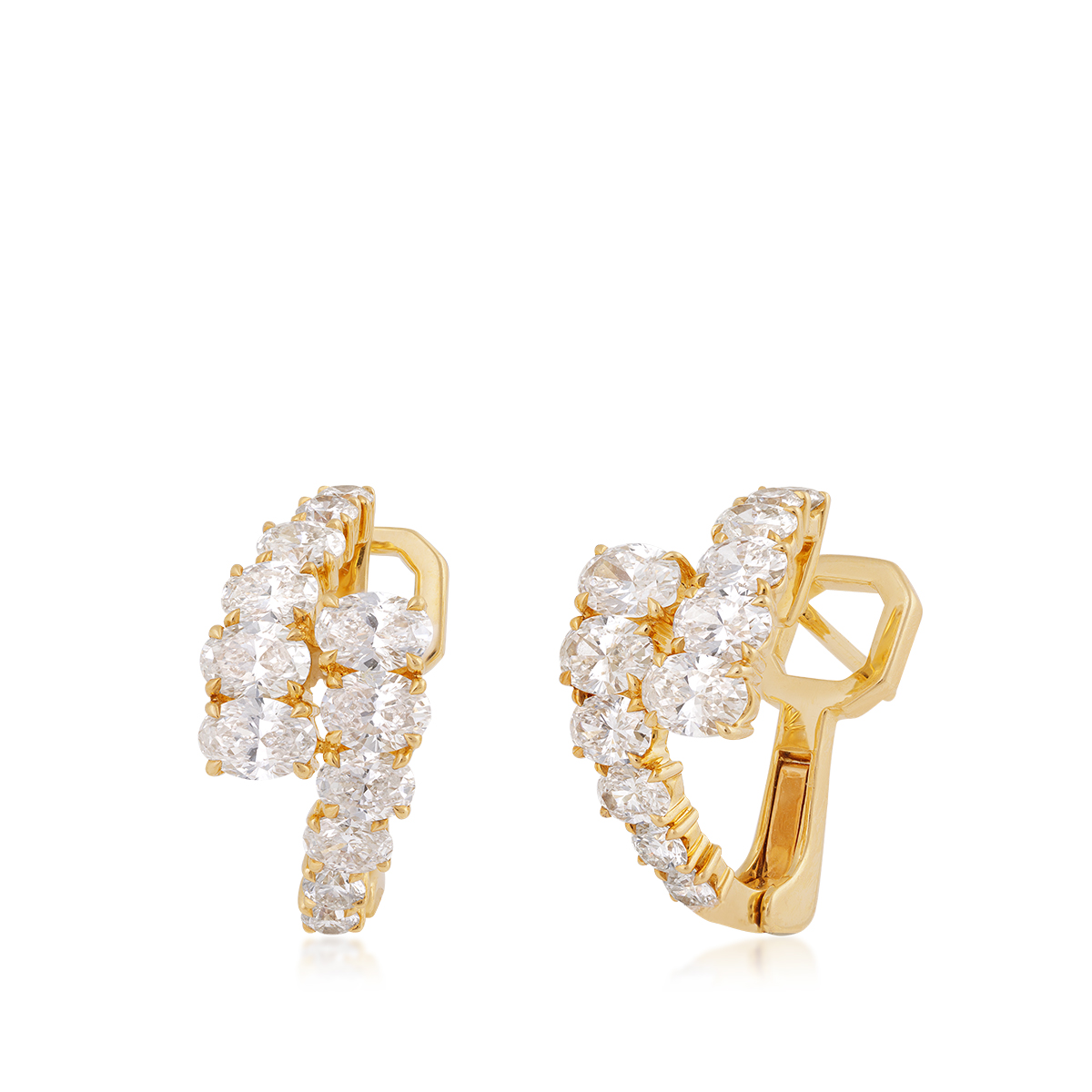 18K yellow gold Sirus Tanya 3-1/2 ct. tw. oval and round diamond graduated bypass hoop earrings