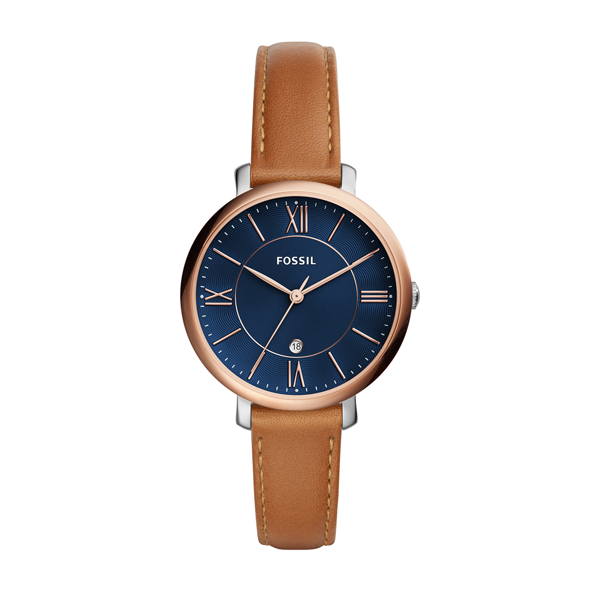 White & rose gold-tone stainless steel blue dial & leather strap ladies' Fossil quartz watch