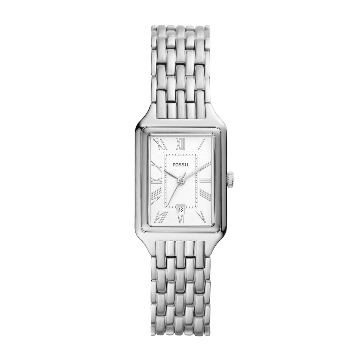 Stainless steel rectangle white dial ladies' Fossil quartz watch
