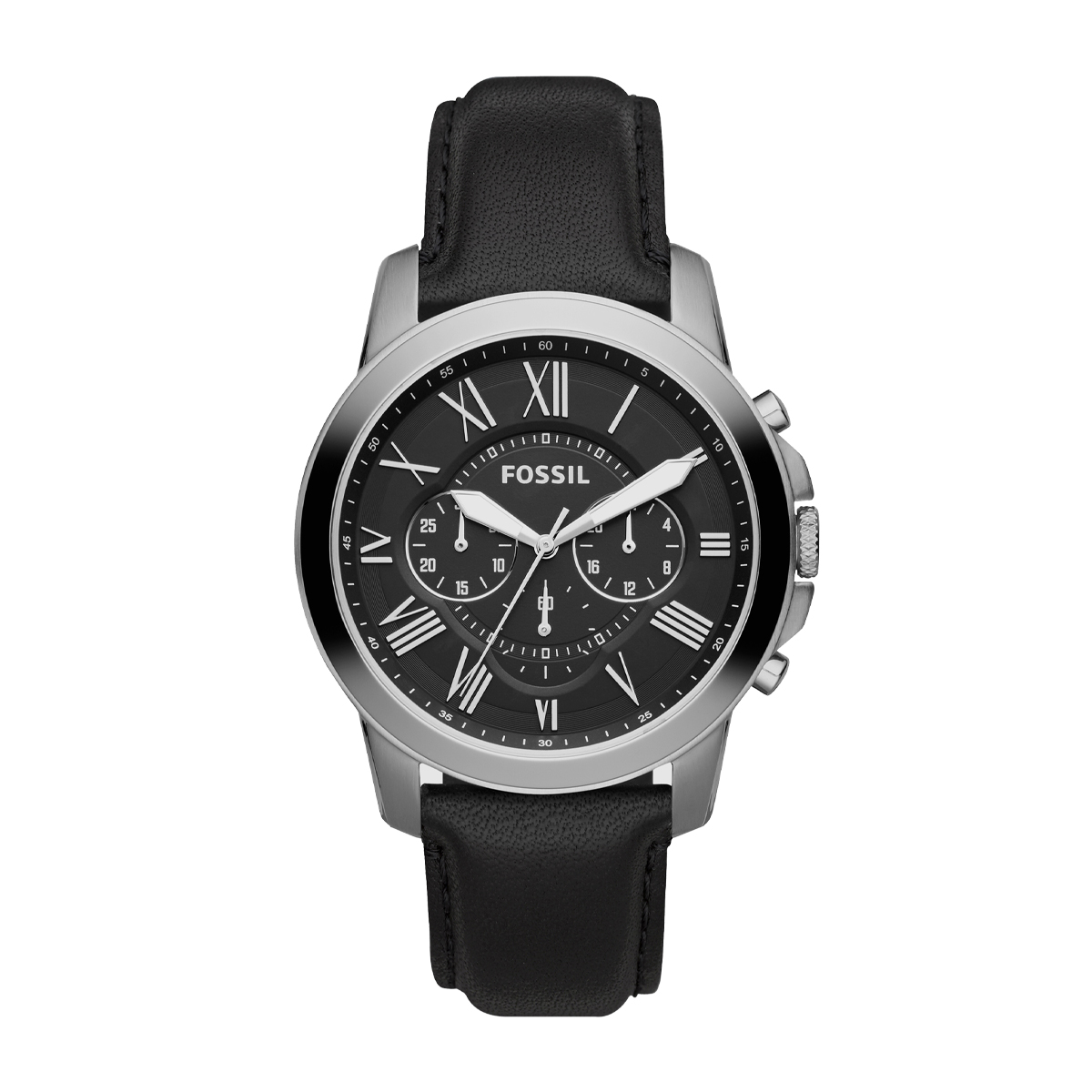 Stainless steel black dial and leather strap men's Fossil Grant quartz watch