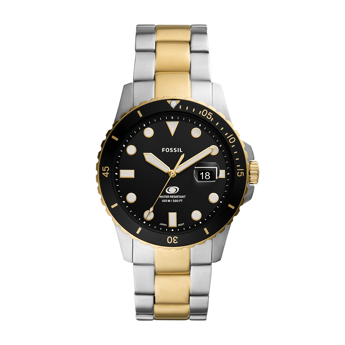 White and gold-tone stainless steel black dial men's Fossil quartz watch