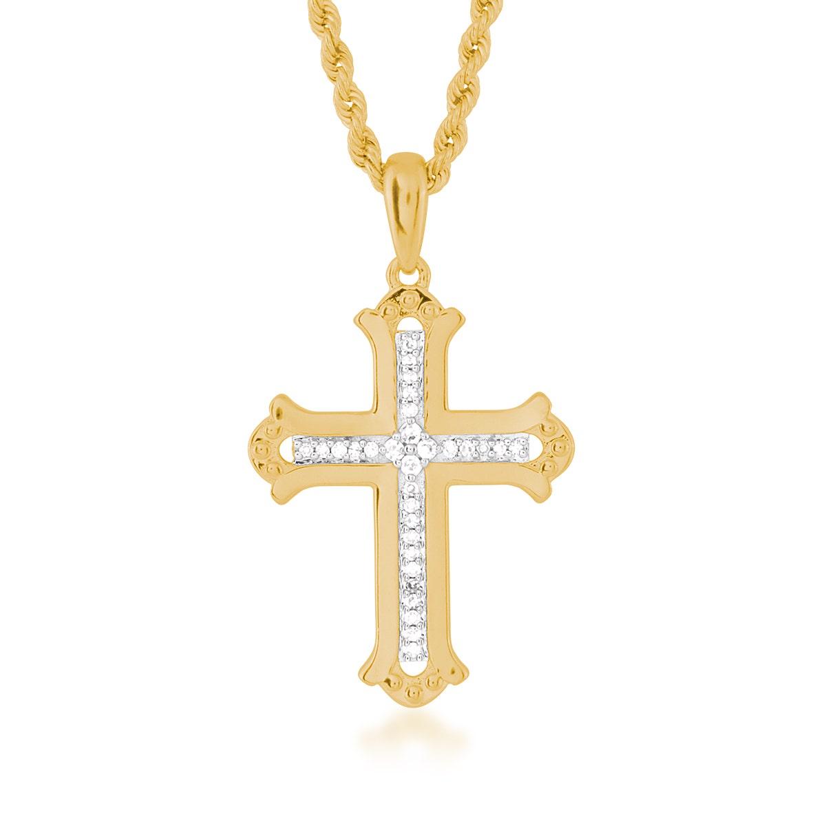 1/10 ct. tw. Men's Diamond Cross Pendant in 10K Yellow Gold Plated Sterling Silver