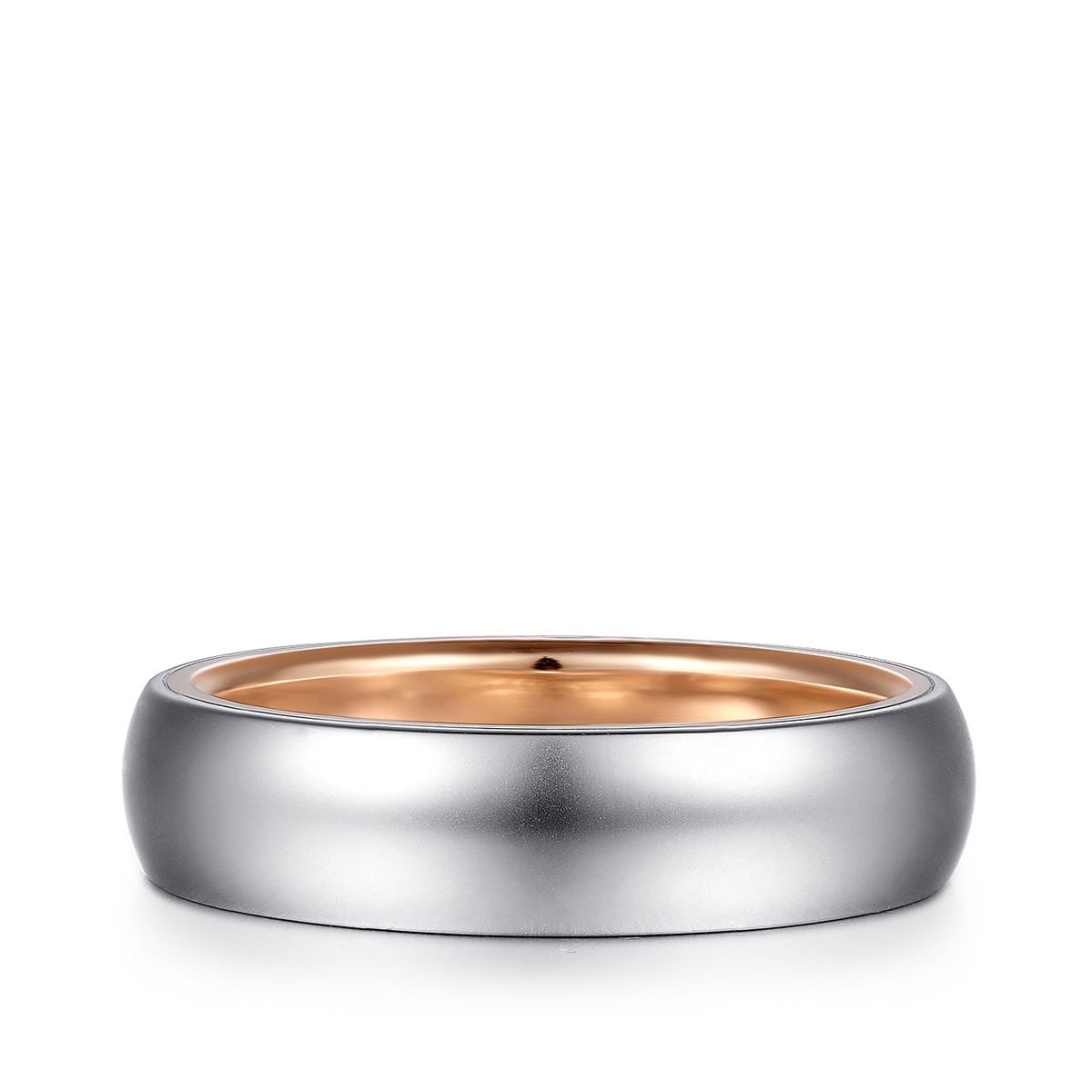 14K white and pink gold Gabriel & Co. Soren men's 6mm sandblast finish wedding ring