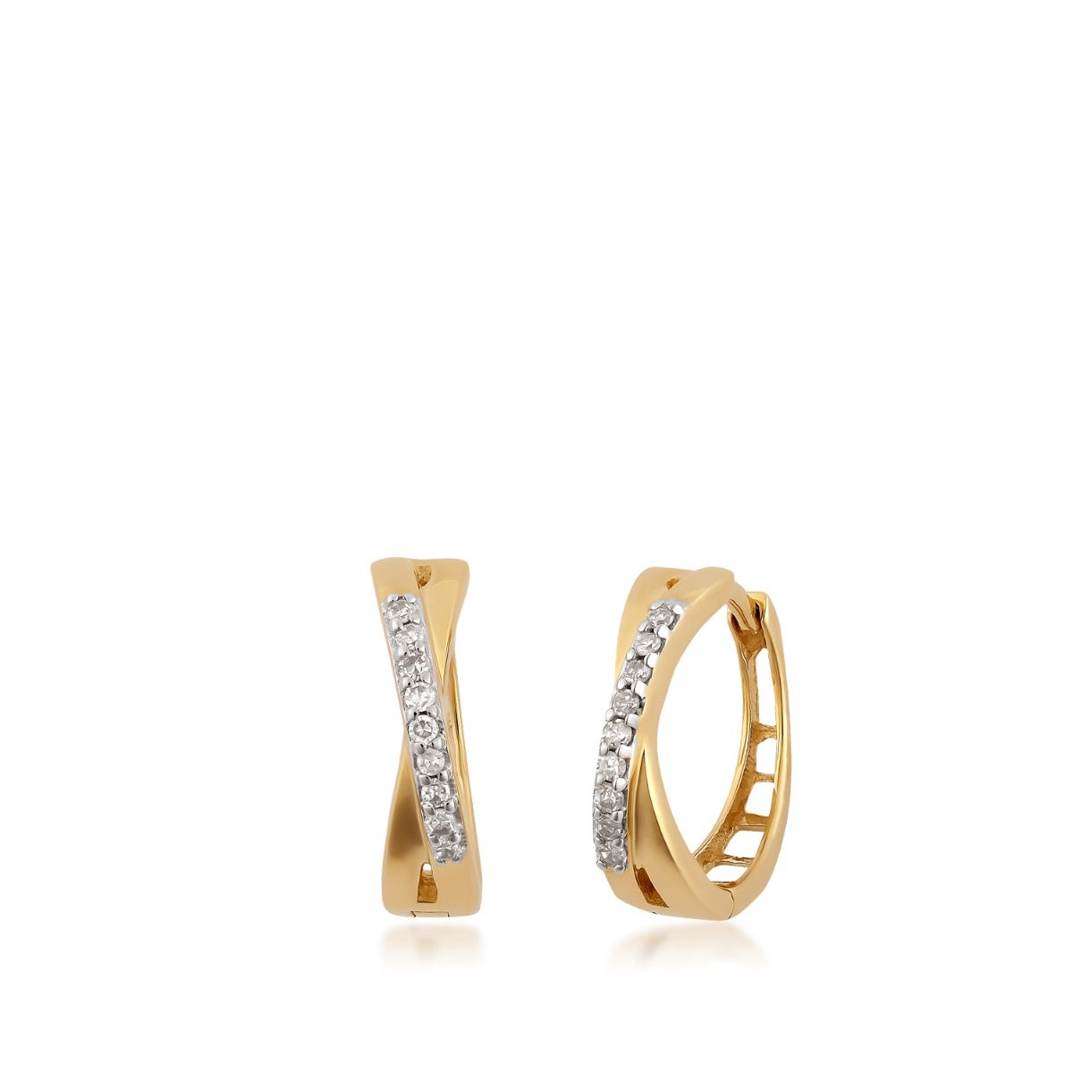 1/10 ct. tw. Diamond Crossover Hoop Earrings in 10K Yellow Gold