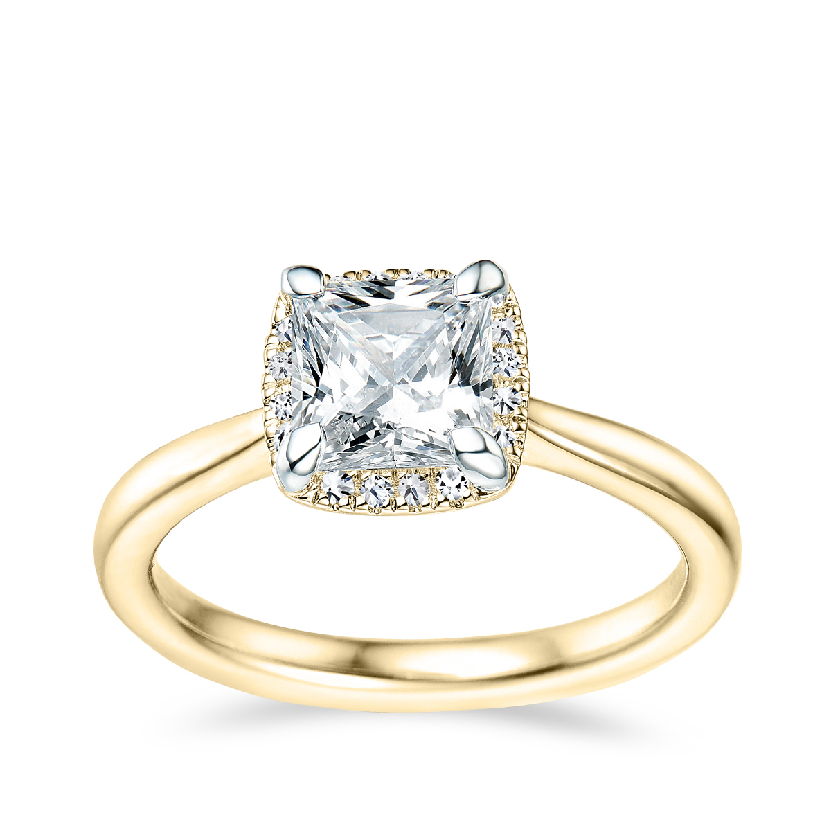 14K yellow gold Candian Rocks 1-1/2 ct. tw. princess cut diamond halo engagement ring