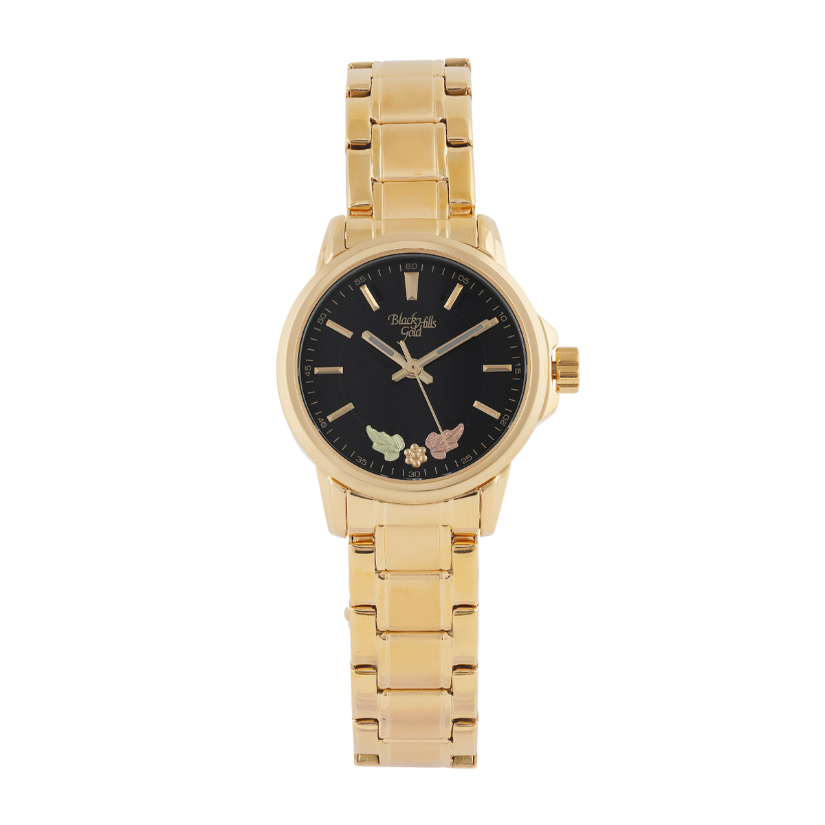 Black Hills Gold Ladies' Quartz Gold-Tone Stainless Steel Watch with Black Dial