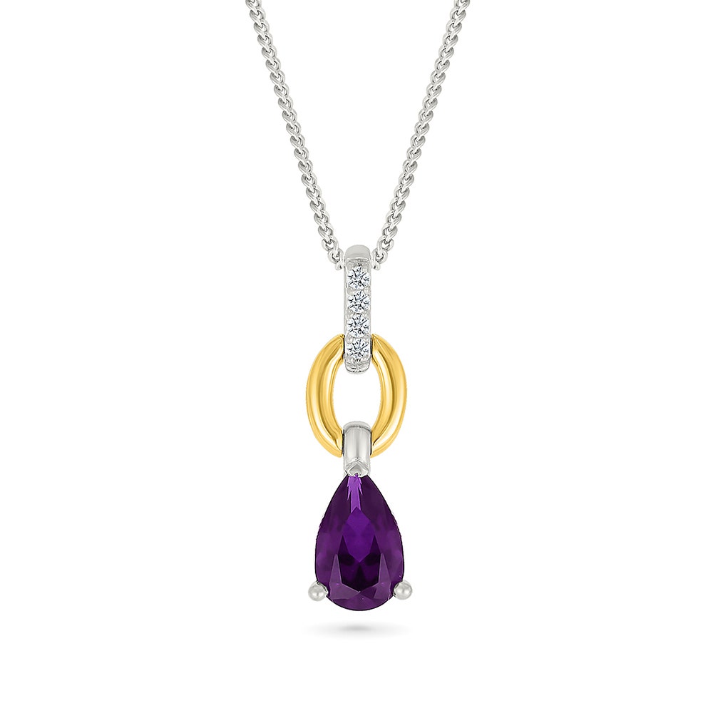 Pear Amethyst & Diamond Accent Pendant in Sterling Silver & 10K Yellow Gold