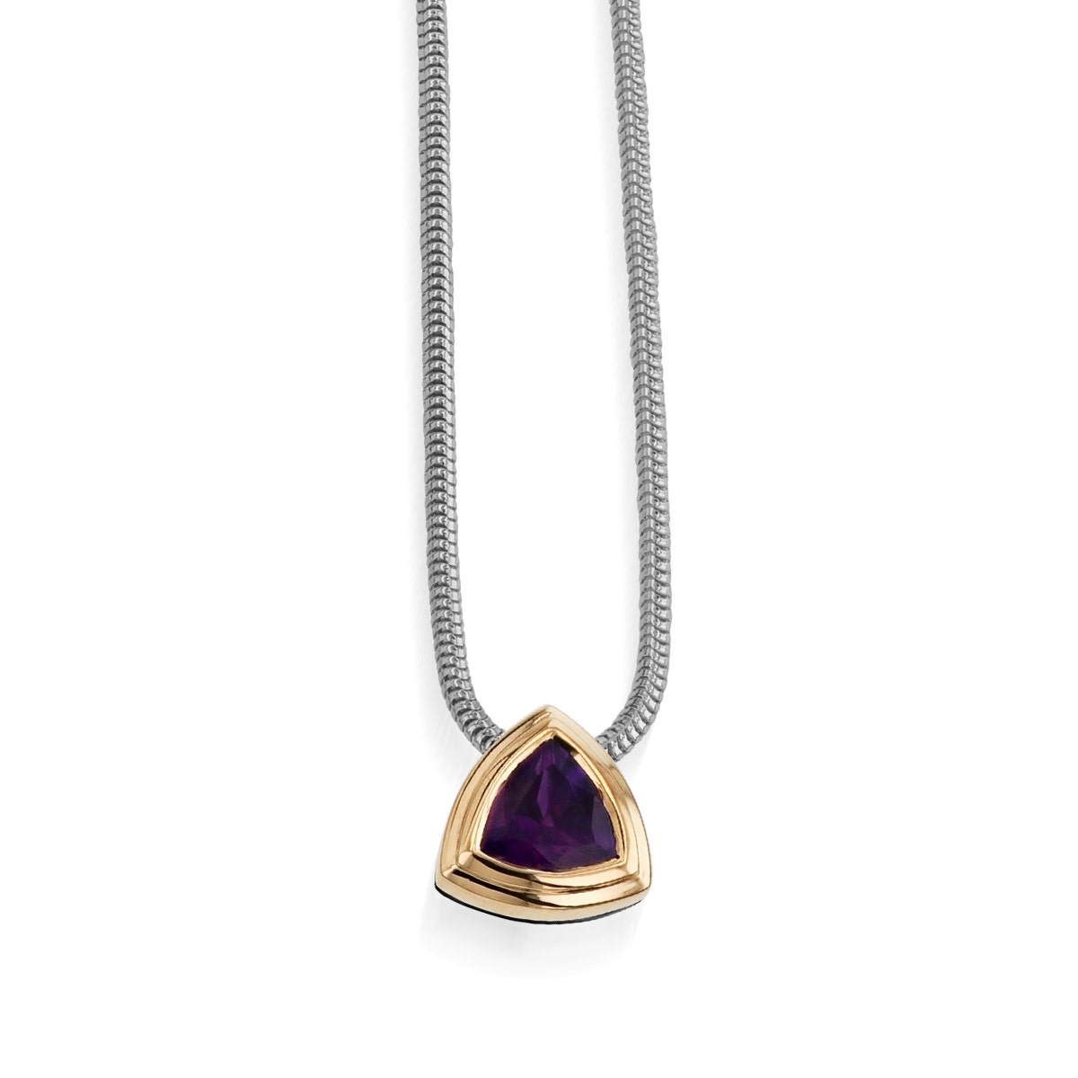 John Atencio Trillion Amethyst Pendant in Sterling Silver & 14K Yellow Gold Plating