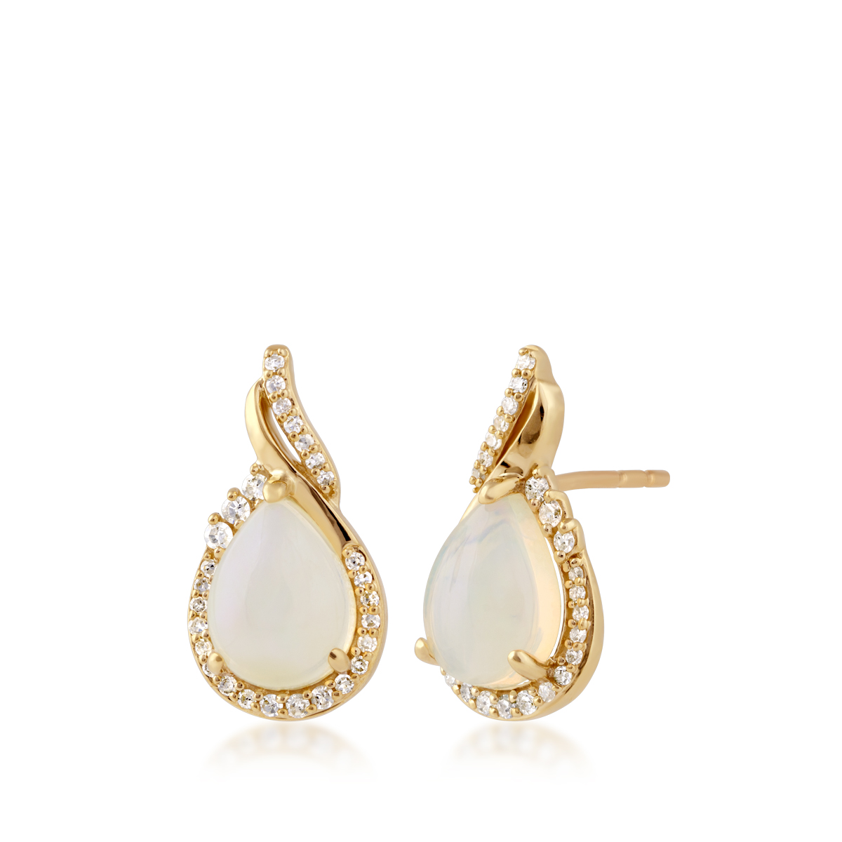 10K yellow gold Infinite Love pear opal and 1/7 ct. tw. diamond halo earrings