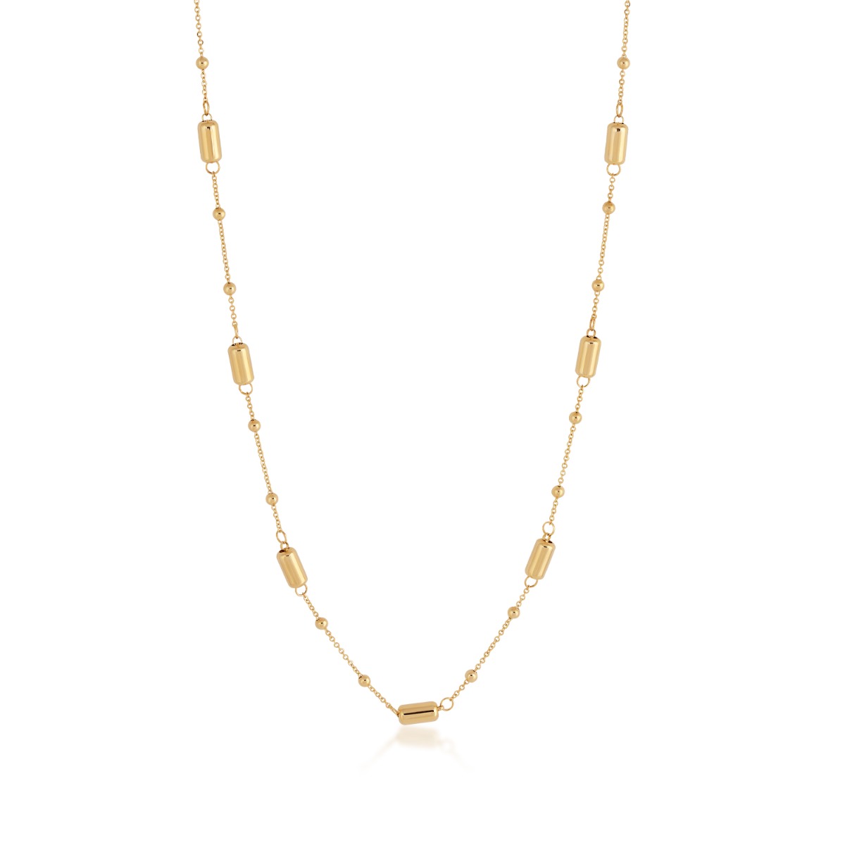10K yellow gold bar bead and link strand necklace