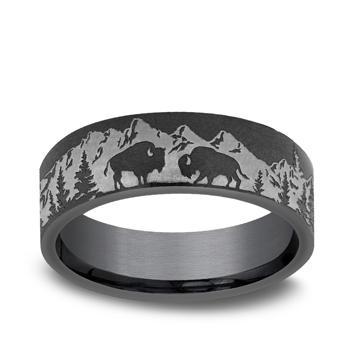 gray tantalum men's 7mm mountain buffalo wedding ring