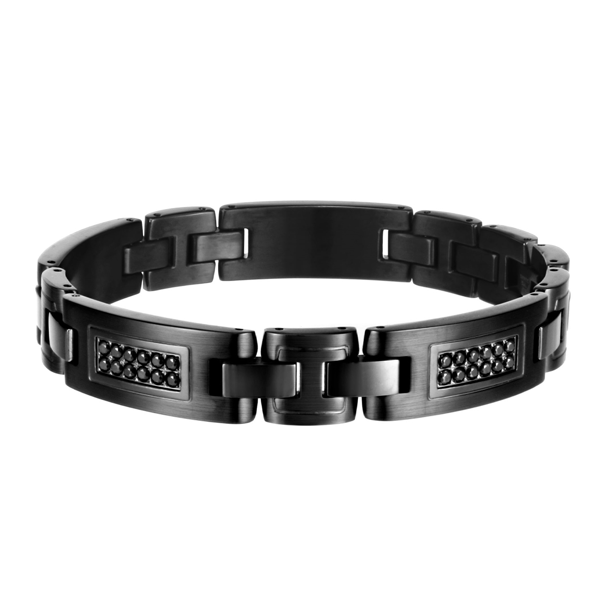 black ion plated stainless steel men's black sapphire 8.5-inch link bracelet