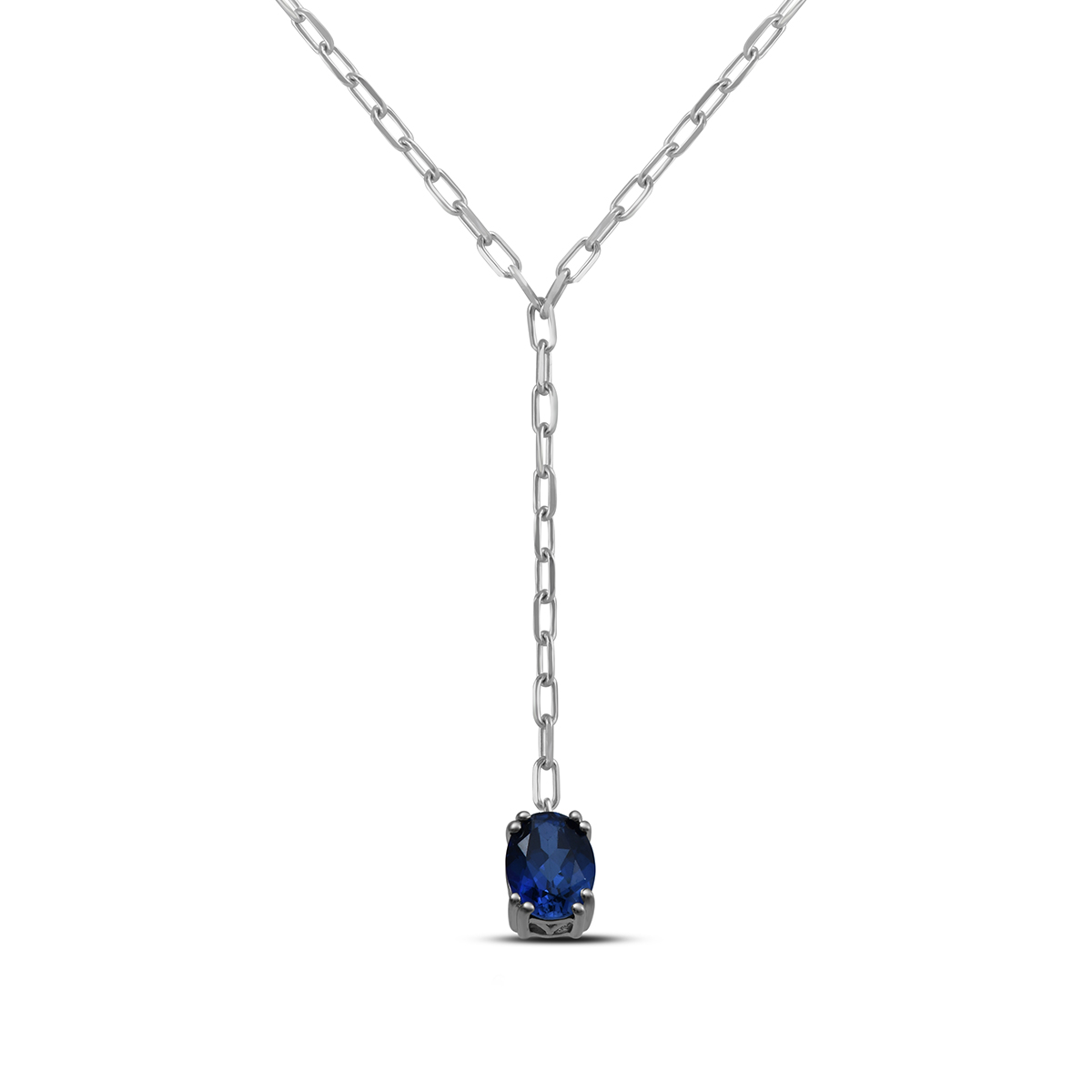 sterling silver created oval sapphire paperclip Y necklace