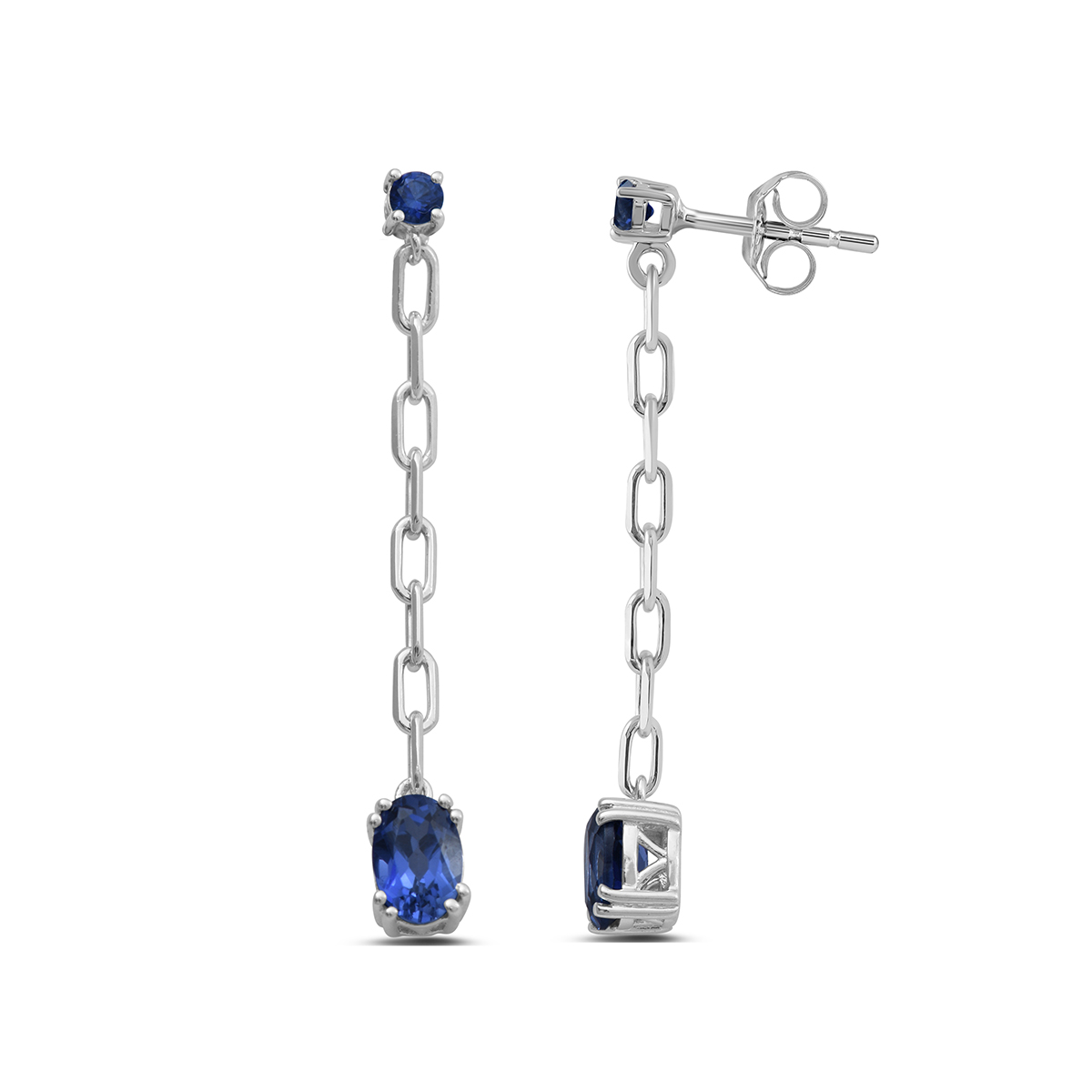 sterling silver created oval and round sapphire paperclip dangle earrings