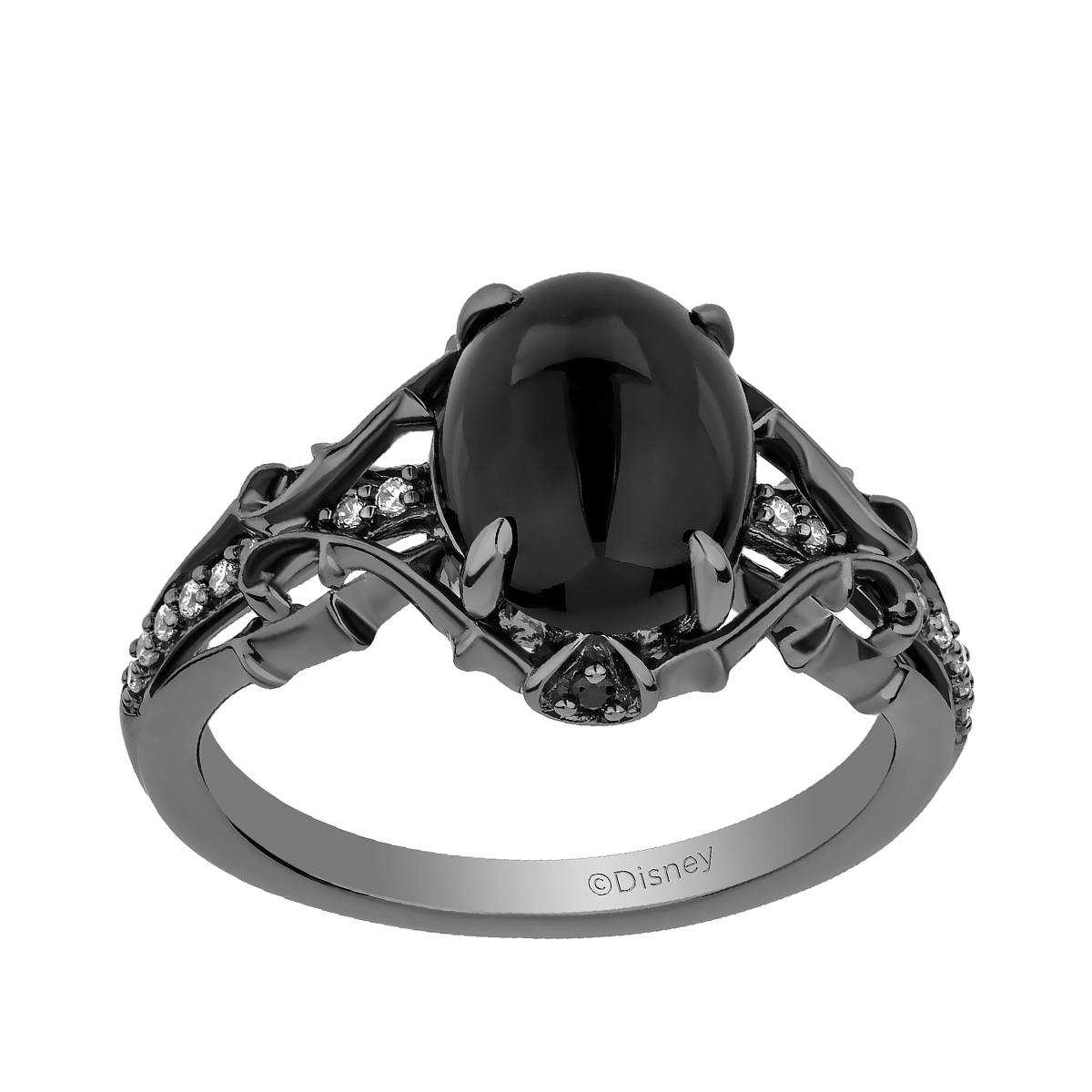 gray sterling silver Enchanted Disney villain oval black onyx and 1/10 t. tw. diamond ring