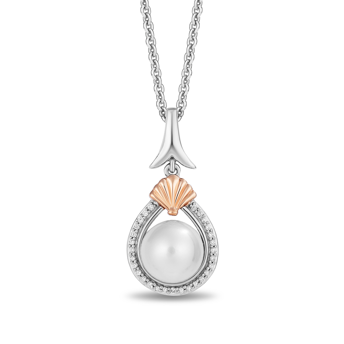sterling silver and 10K pink gold Enchanted Disney Ariel cultured pearl and diamond accent pendant